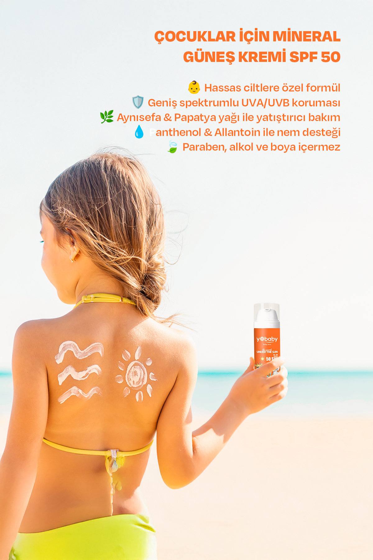 yobaby SPF50+Vegan Mineralli Yüksek Korumalı Suya Dayanıklı Nemlendirici Güneş Koruyucu 50ML Çocuk Yetişkin fotoğrafı 4 (önizleme)