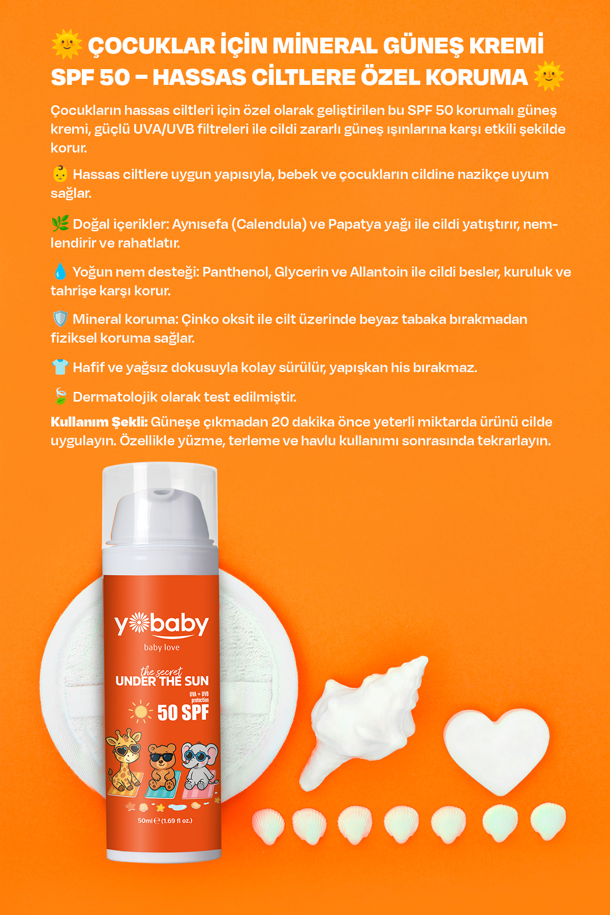 yobaby SPF50+Vegan Mineralli Yüksek Korumalı Suya Dayanıklı Nemlendirici Güneş Koruyucu 50ML Çocuk Yetişkin fotoğrafı 5 (önizleme)