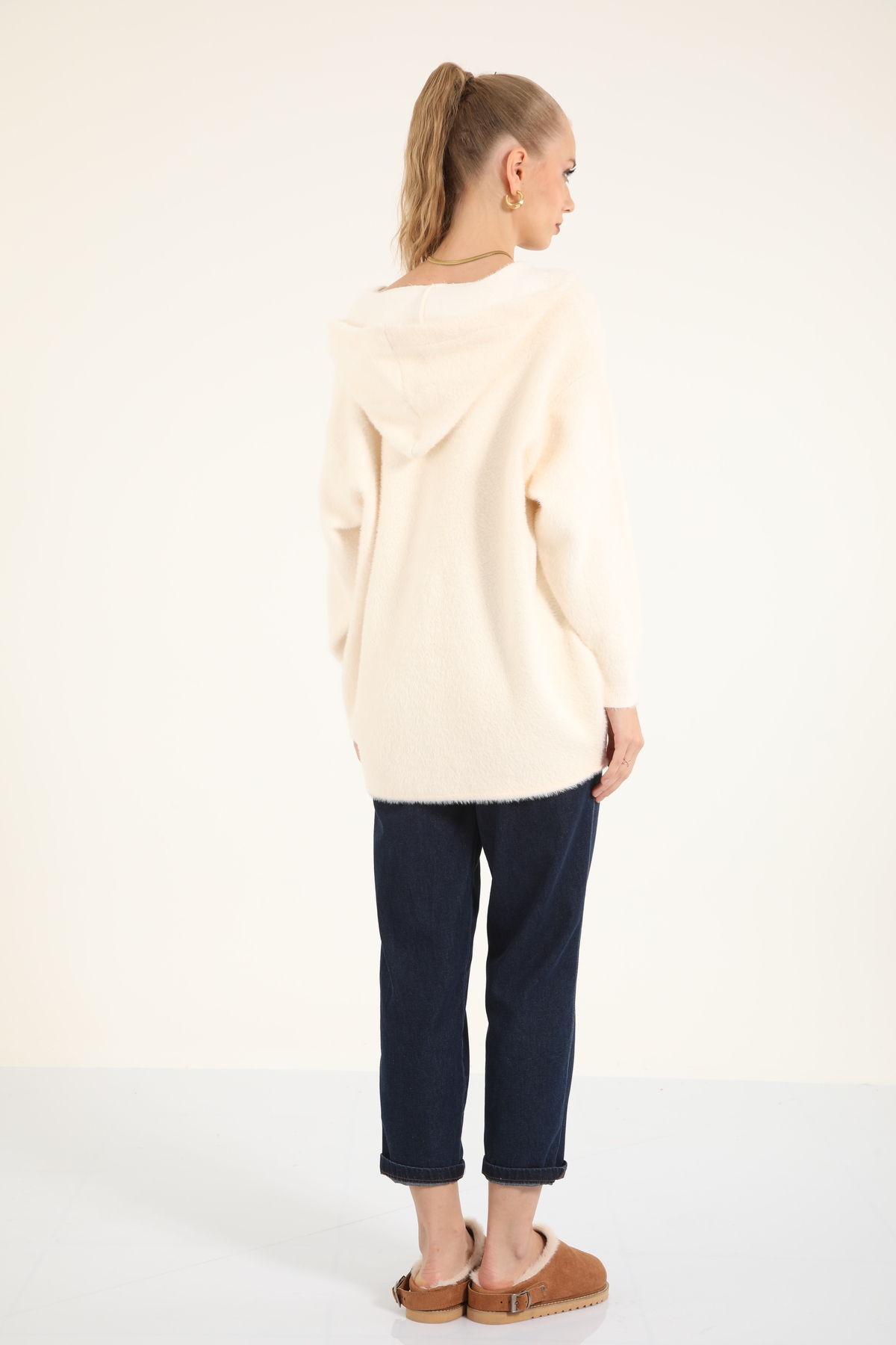 Suede Style 40936 - Şık Rahat Kapüşonlu Kadın Triko Ceket görsel 8