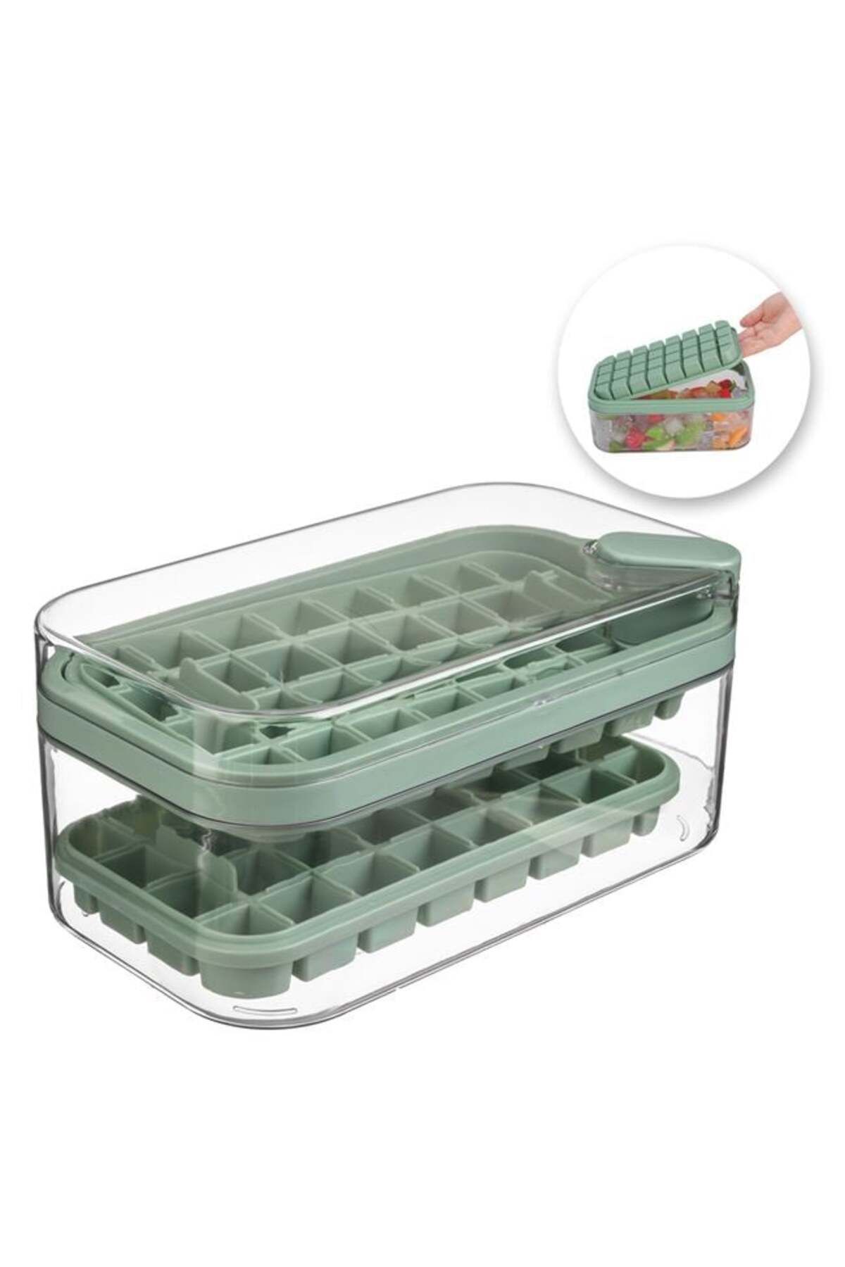 OEM-Transparent Box for Ice Cubes, 2 Trays with Release Button, 64 Cubes 4