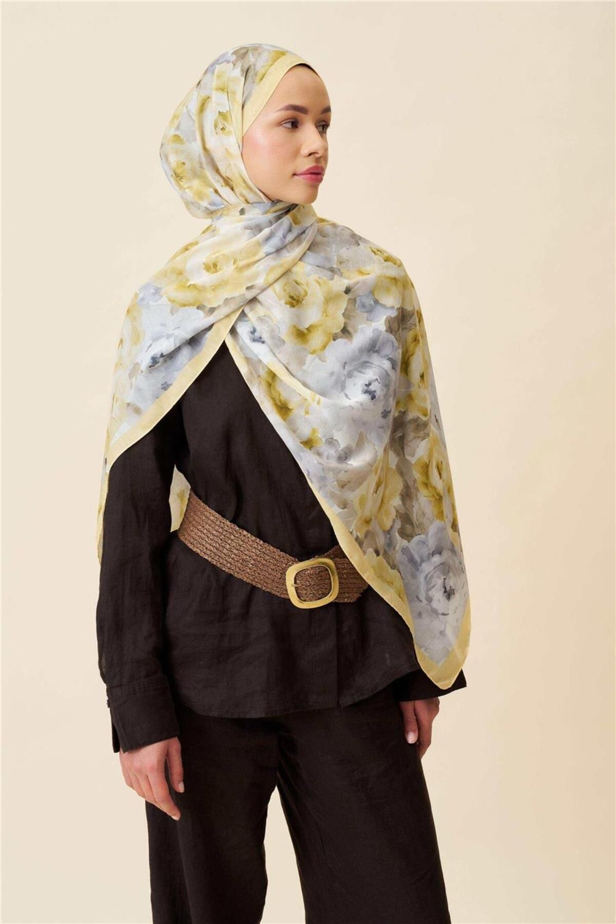 İpekhan-Fine Cotton Viscose Soft Shawl with Large Flower Pattern, Light and Stylish Shawl 3