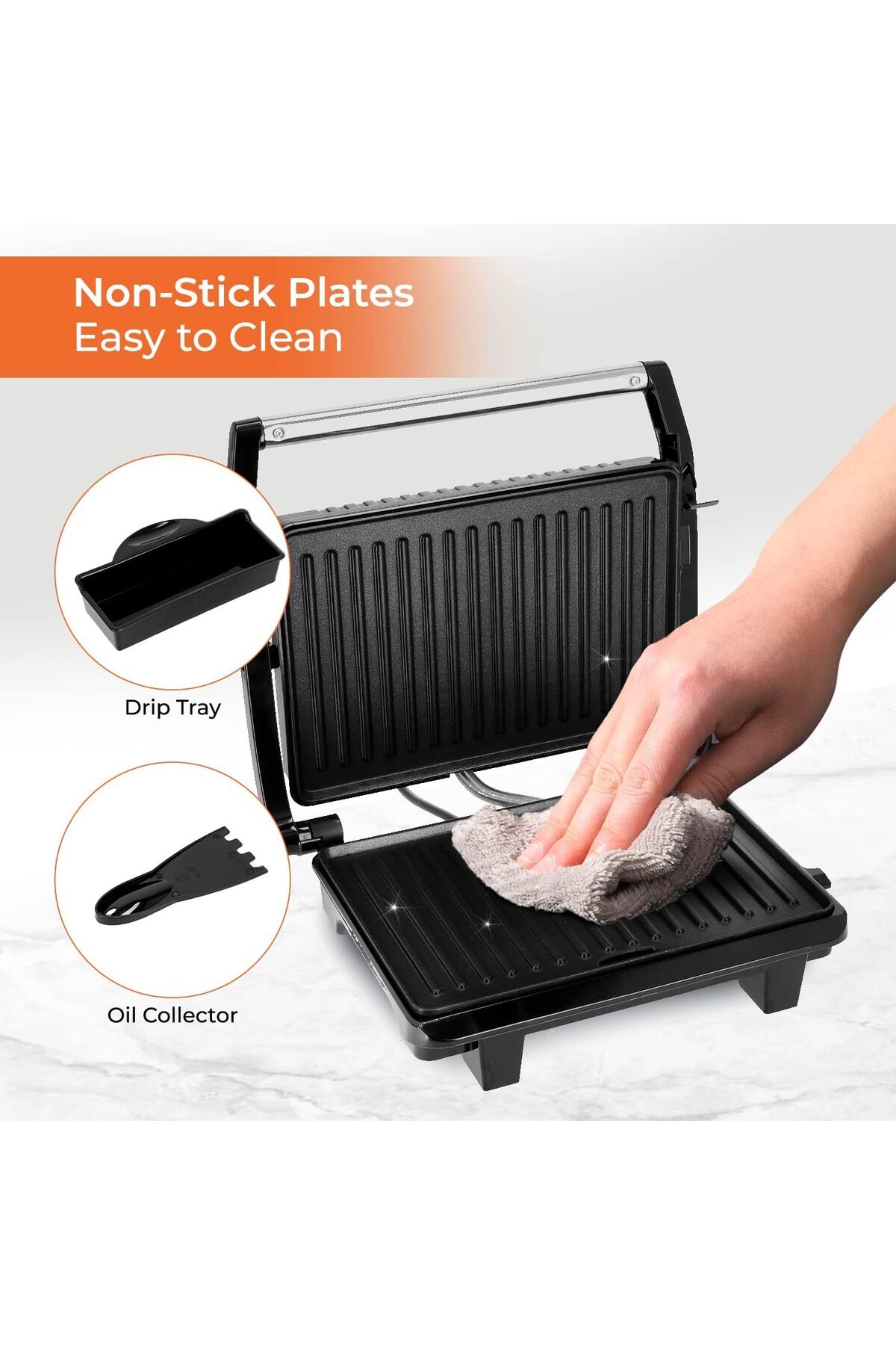 Geepas-Grill Maker With Non-Stick Cooking Plate And Automatic Temperature Control 1600 W 3