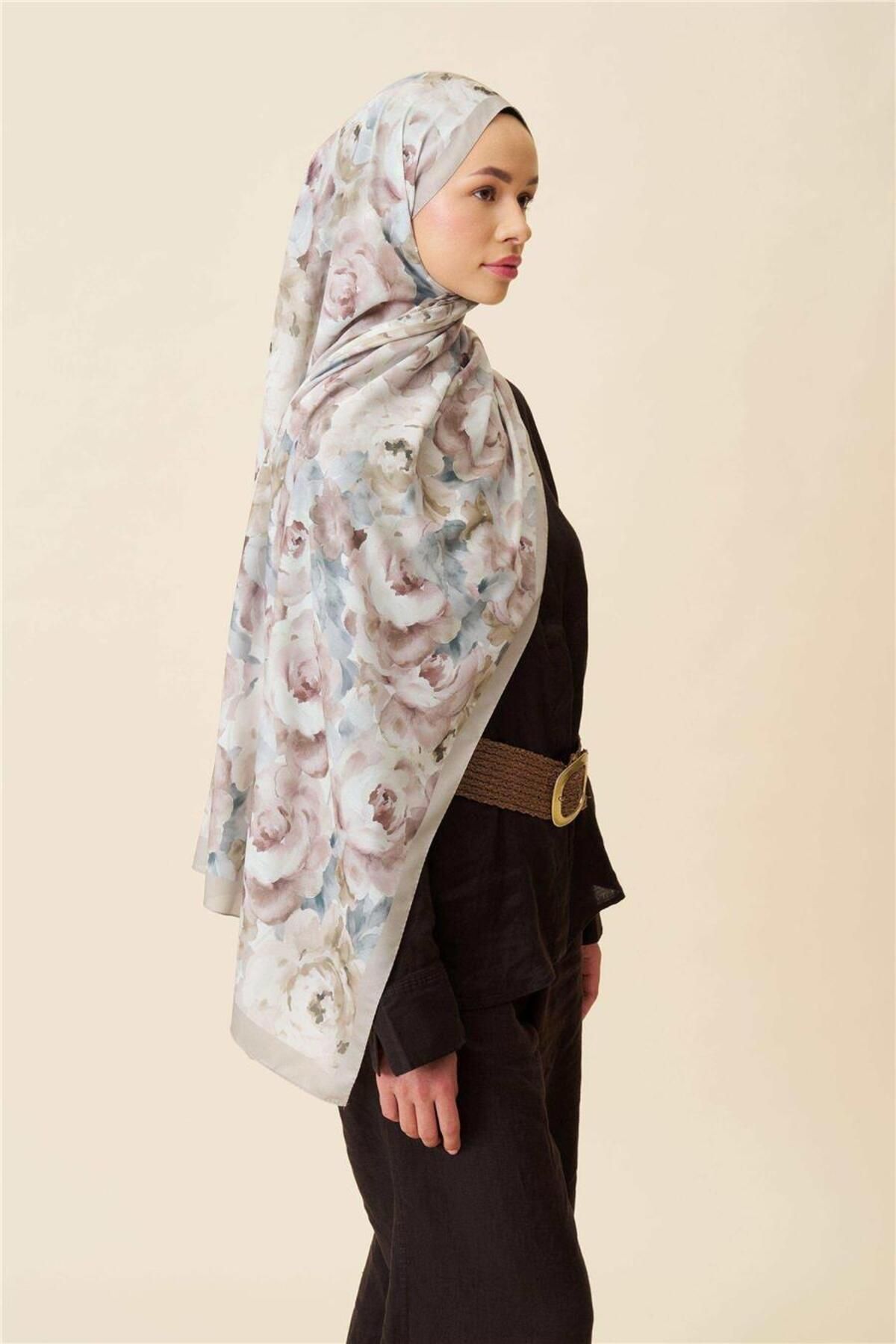 İpekhan-Fine Cotton Viscose Soft Shawl with Large Flower Pattern, Light and Stylish Shawl 4