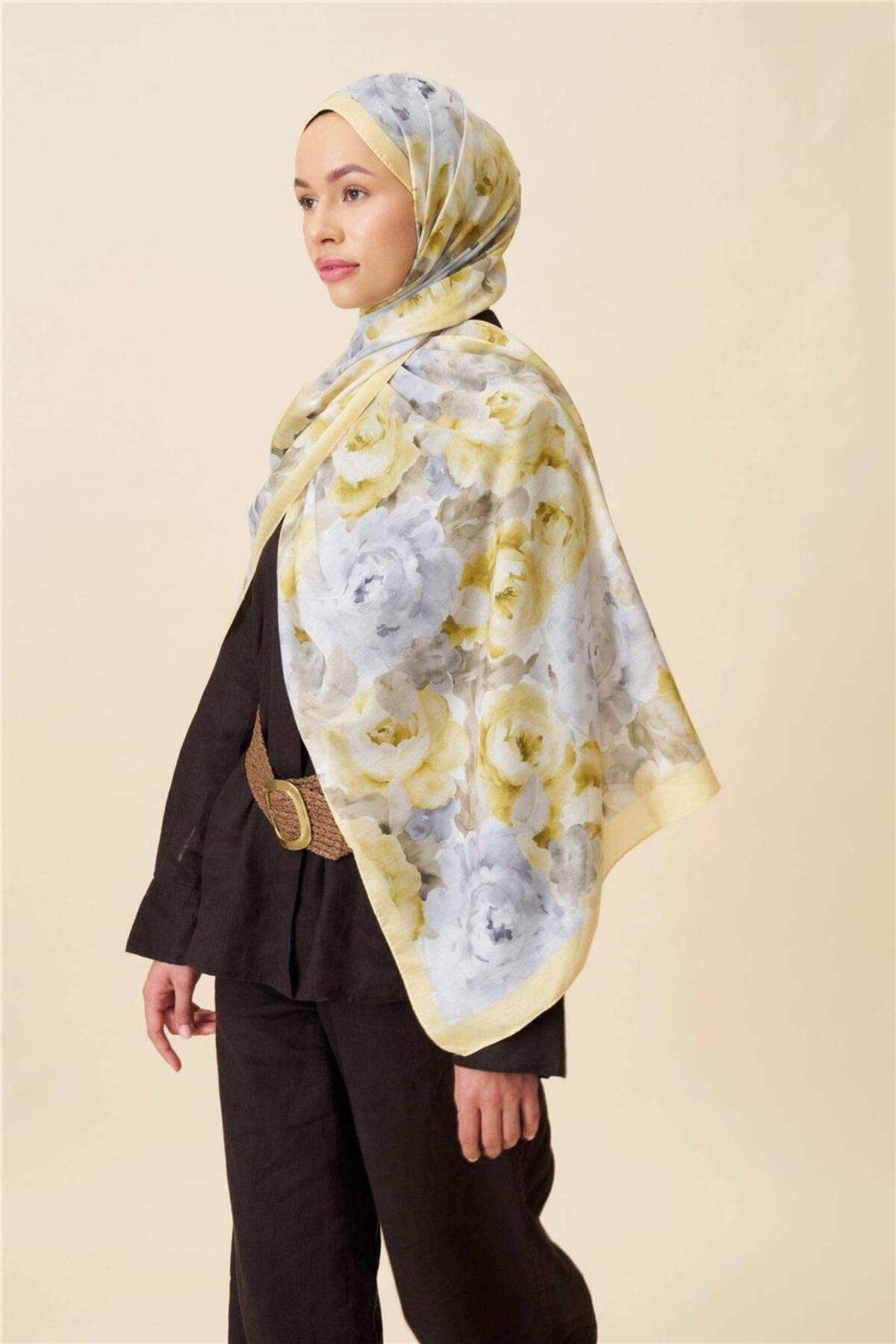 İpekhan-Fine Cotton Viscose Soft Shawl with Large Flower Pattern, Light and Stylish Shawl 4
