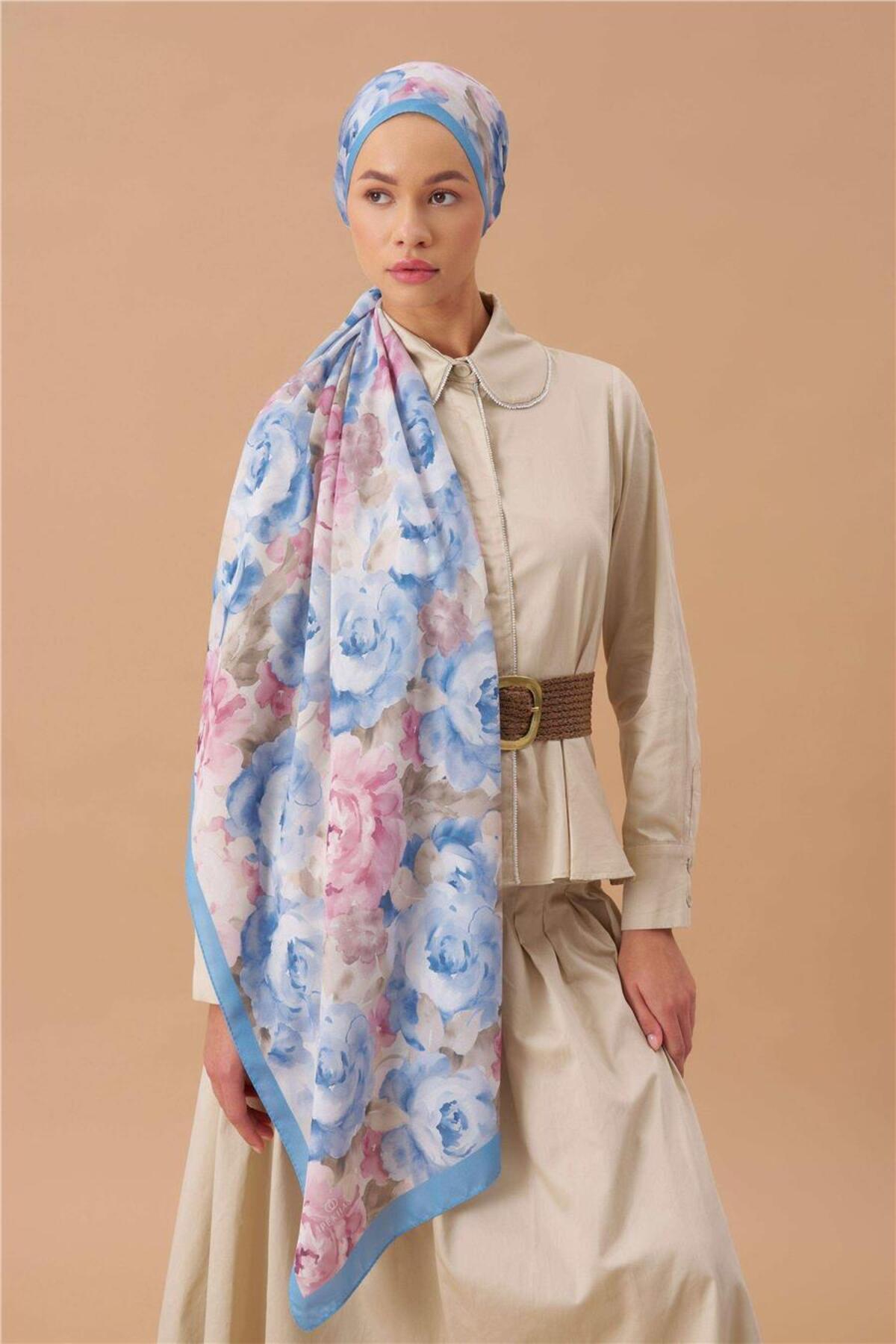 İpekhan-Fine Cotton Viscose Soft Shawl with Large Flower Pattern, Light and Stylish Shawl 3