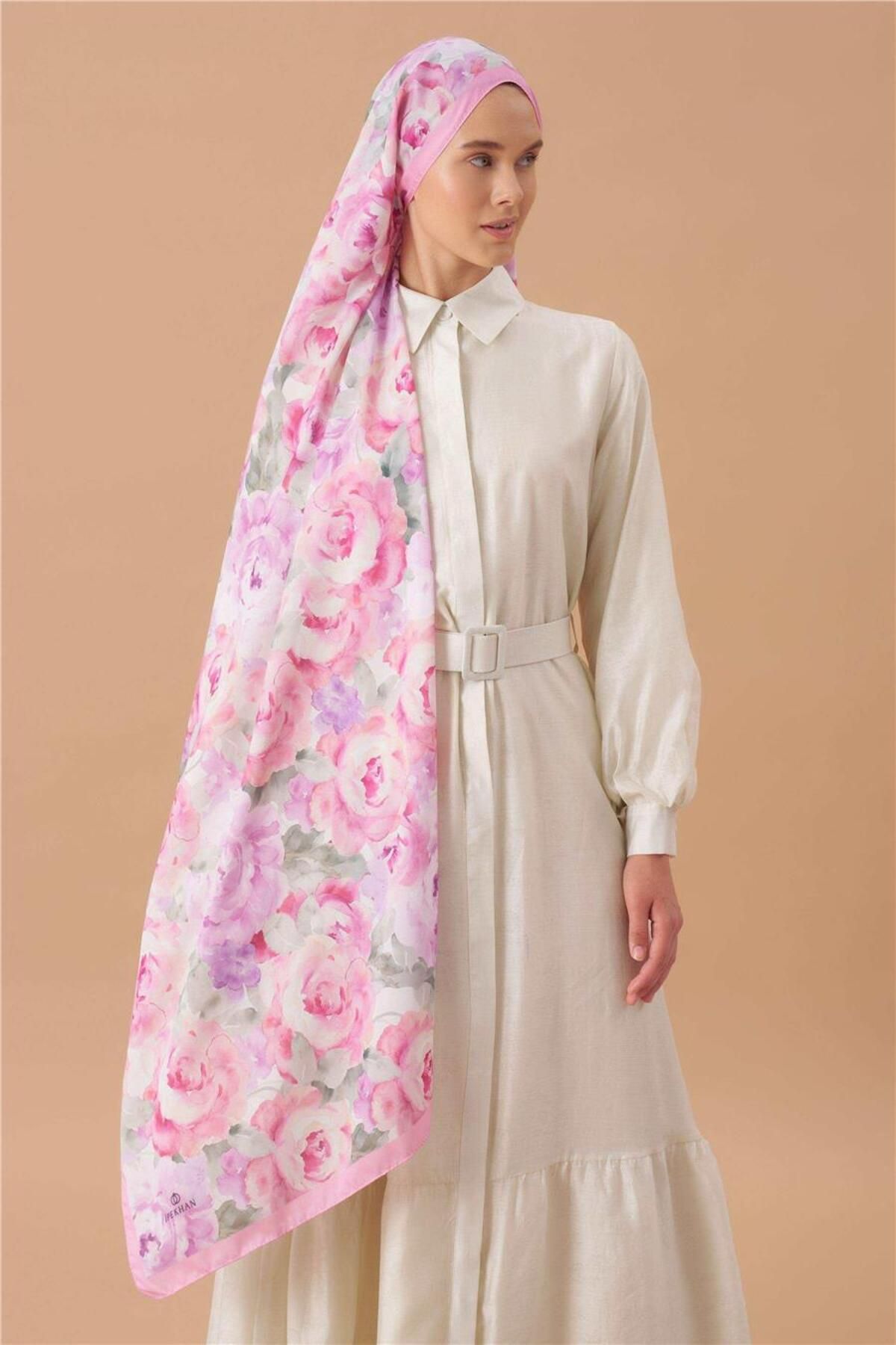 İpekhan-Fine Cotton Viscose Soft Shawl with Large Flower Pattern, Light and Stylish Shawl 4
