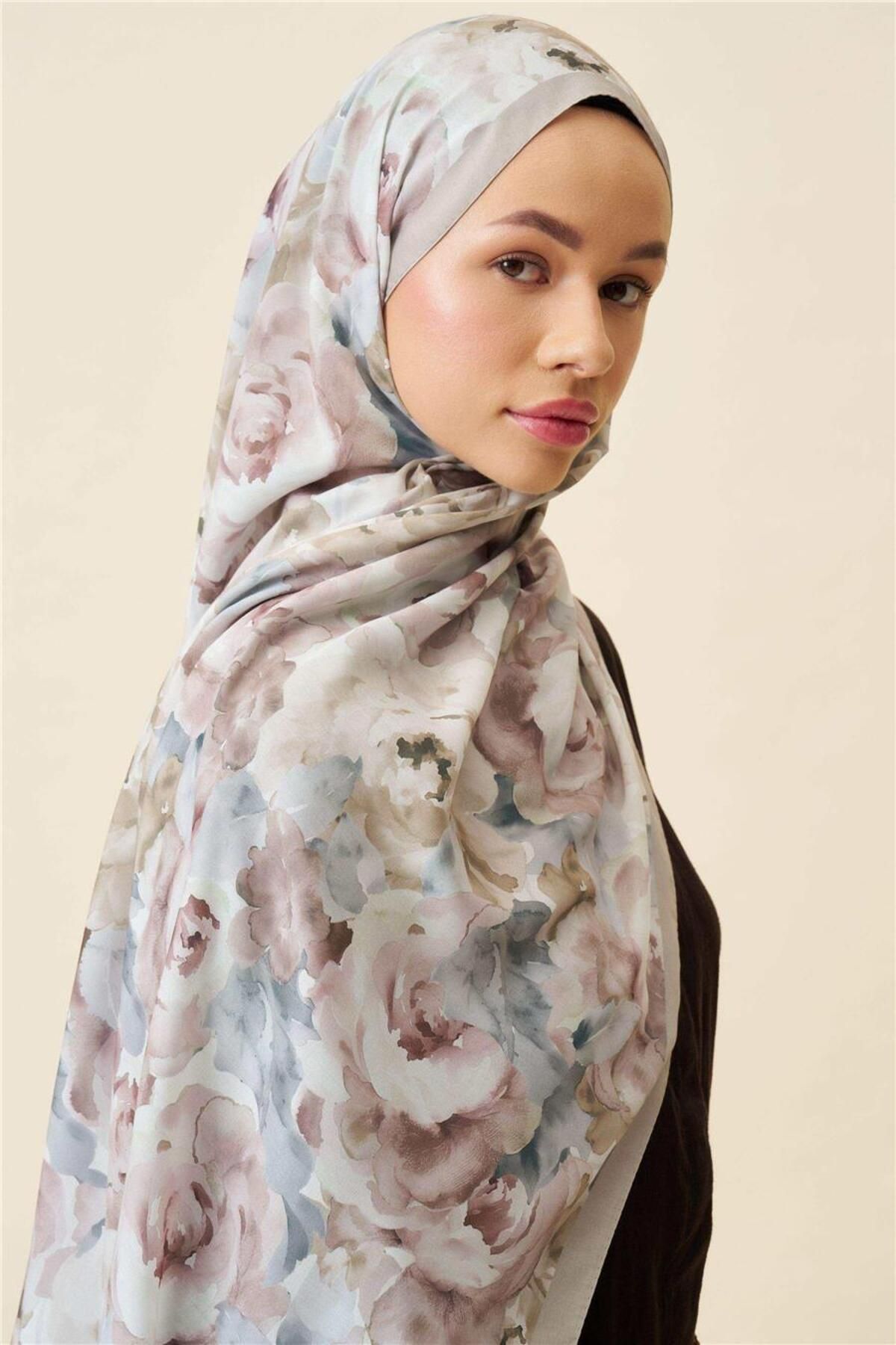 İpekhan-Fine Cotton Viscose Soft Shawl with Large Flower Pattern, Light and Stylish Shawl 1