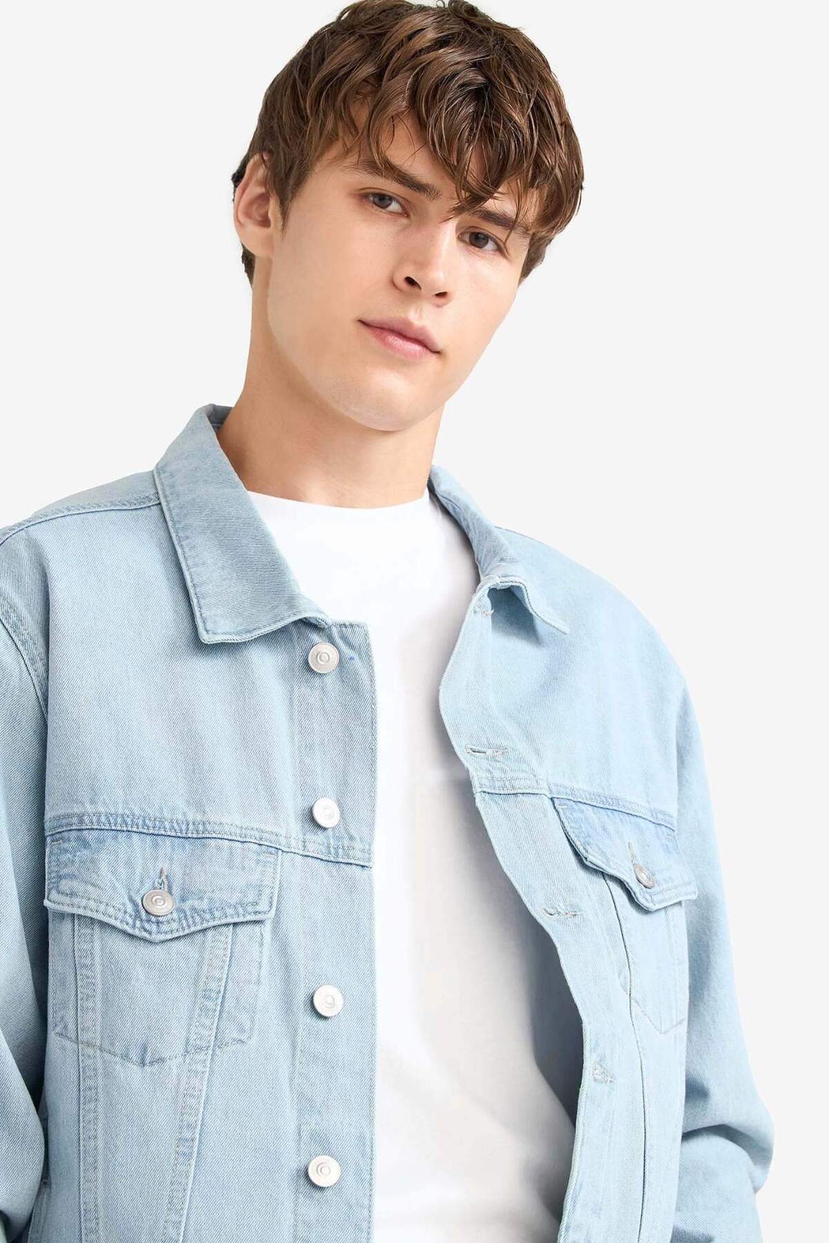 DeFacto-Regular Fit Buttoned Jean Jacket F4741Ax25Au 5