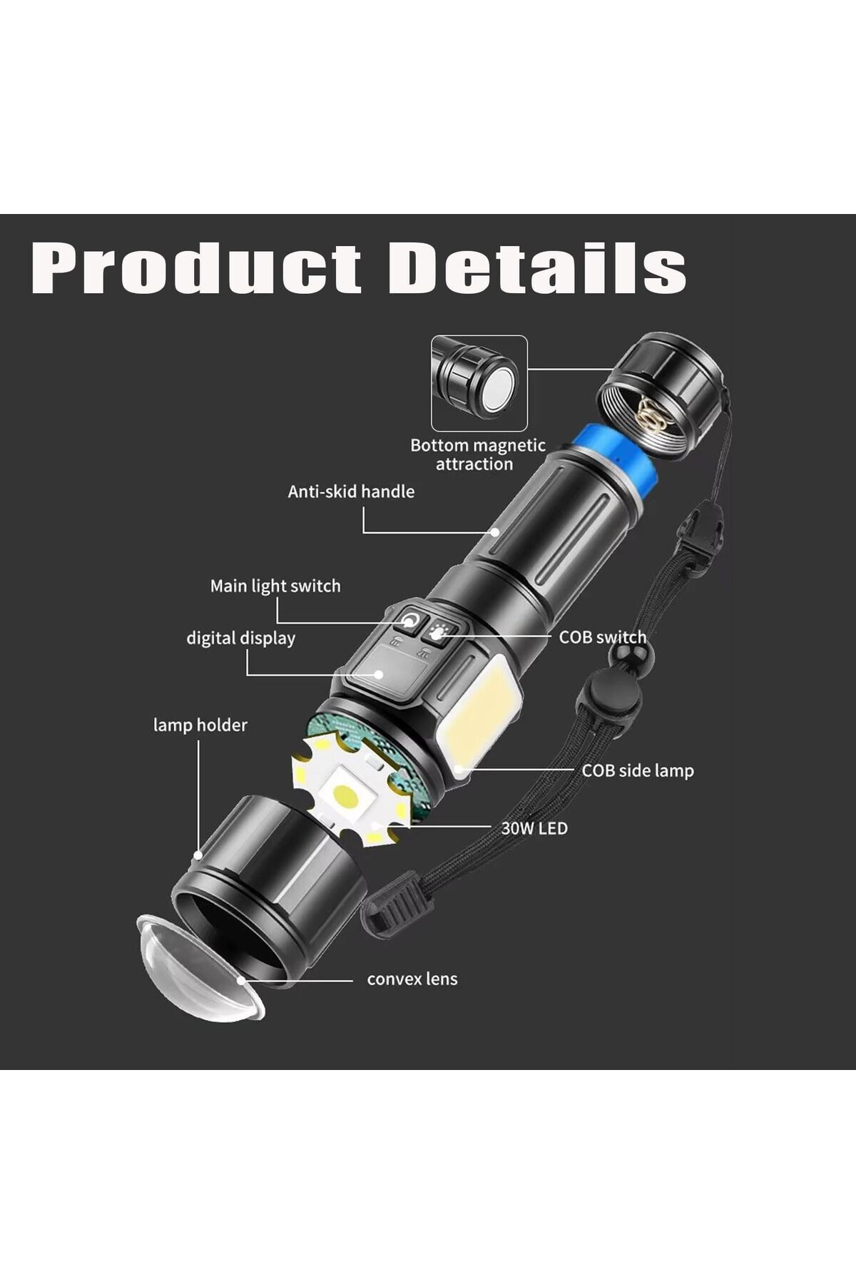 erorex-Flashlight LED Rechargeable Torch Light，Super Bright High Lumens Flash Light Large Floodlight COB 6