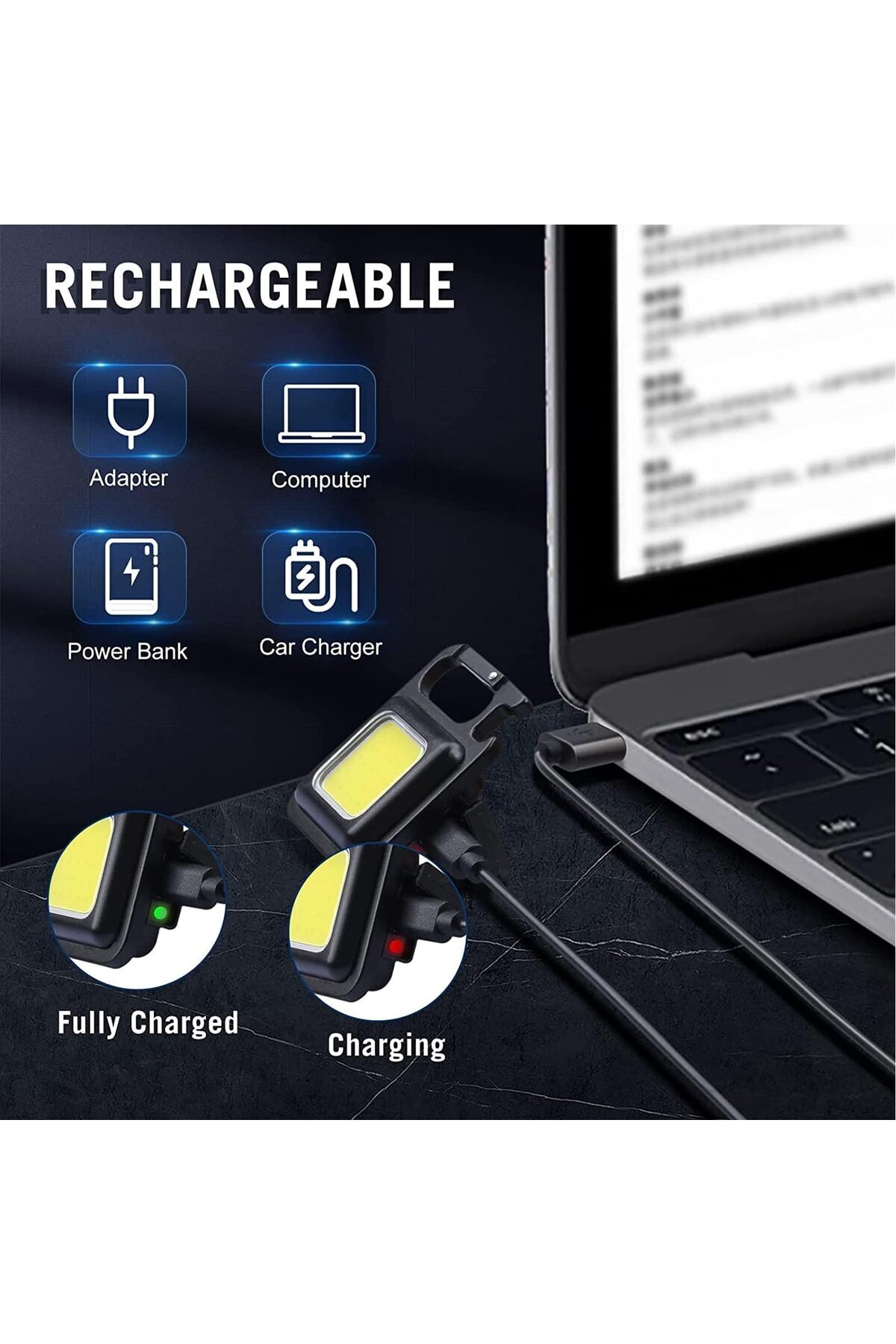 erorex-Mini Flashlight 1000Lumens COB Bright Rechargeable Keychain Flashlights 4 Light Modes Portable 5