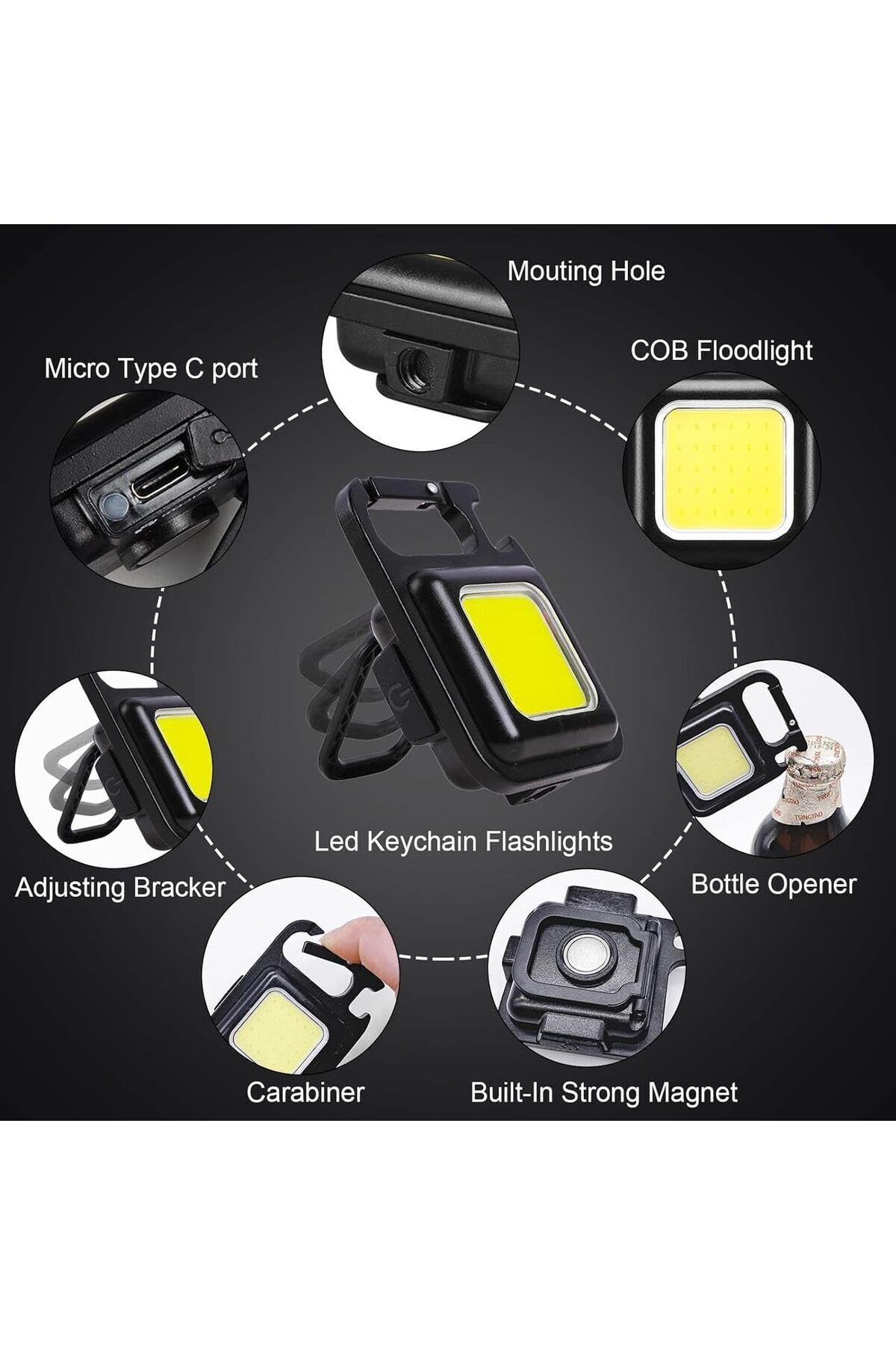 erorex-Mini Rechargeable LED Keychain Flashlights 500 Lumens 3 Light Modes Portable Design Folding Bracket 5