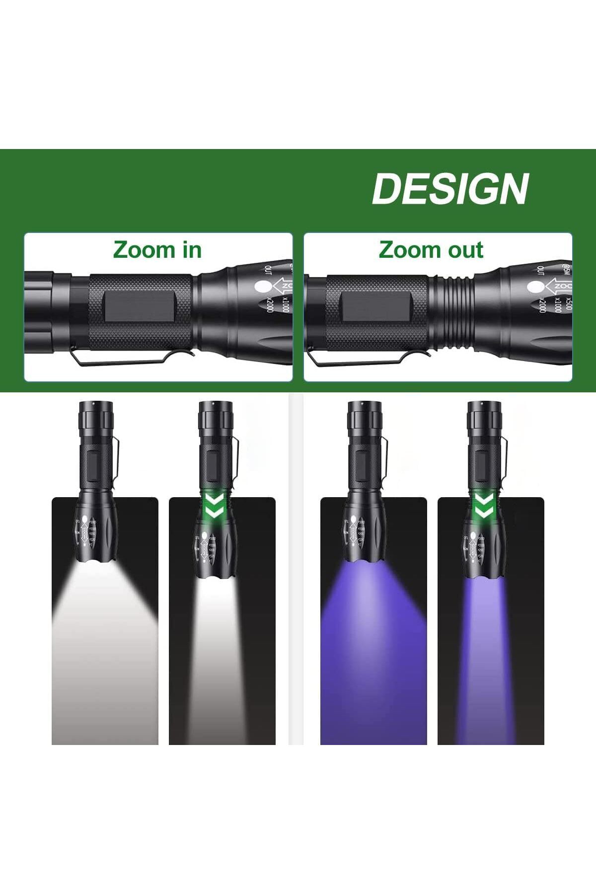 erorex-UV Flashlight 395nm LED Flashlight High Lumens Portable Blacklight UV Torch 4 Modes Camping Torch 6