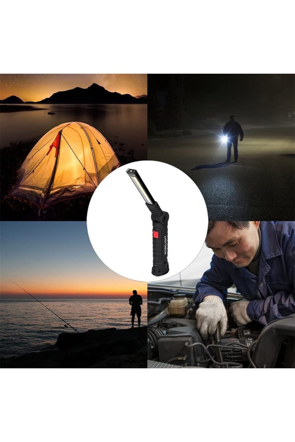 erorex-COB LED Work Light LED Torch Rechargeable Magnetic Base 360°Rotate 5 Lighting Modes Emergency 7