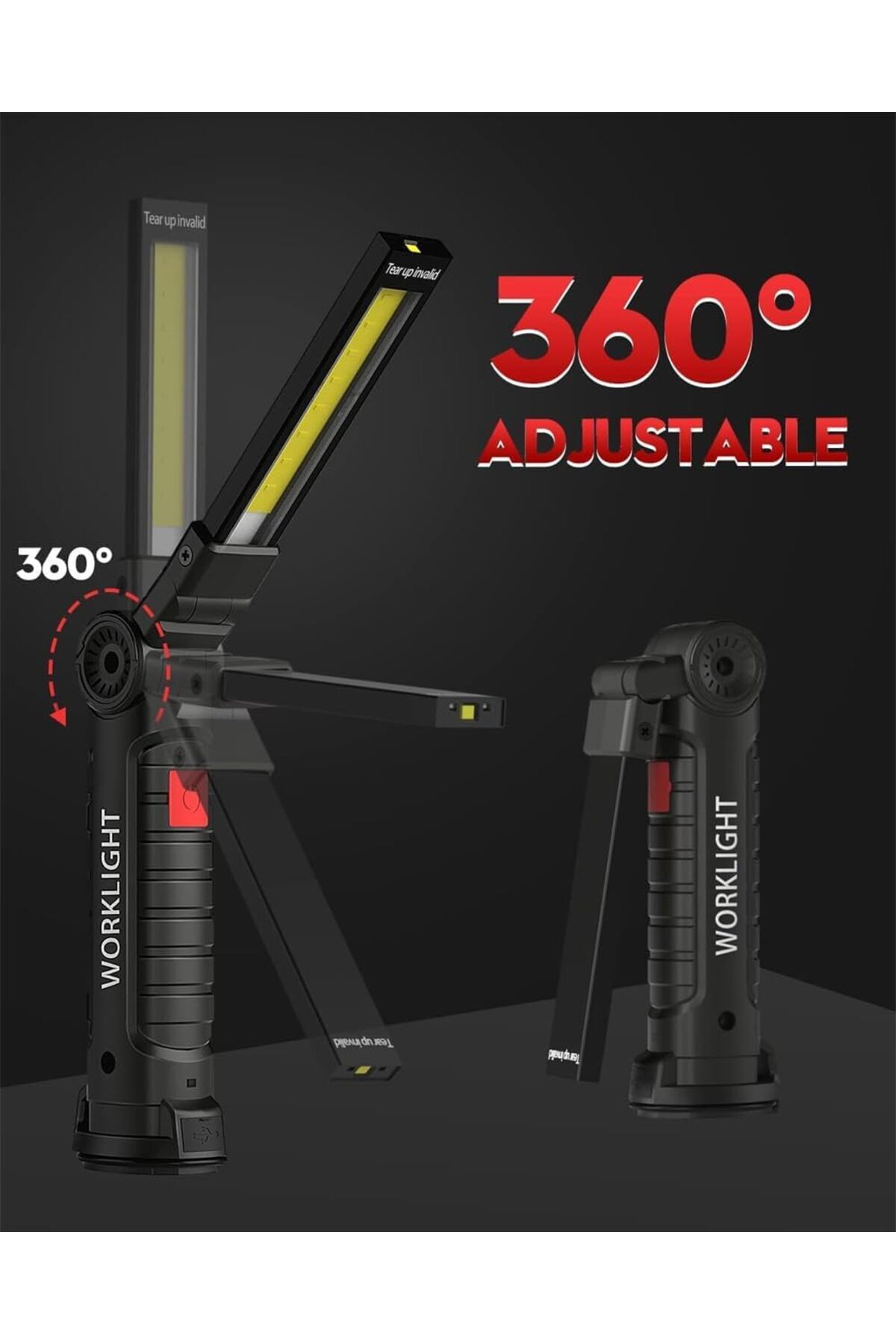 erorex-COB LED Work Light LED Torch Rechargeable Magnetic Base 360°Rotate 5 Lighting Modes Emergency 2