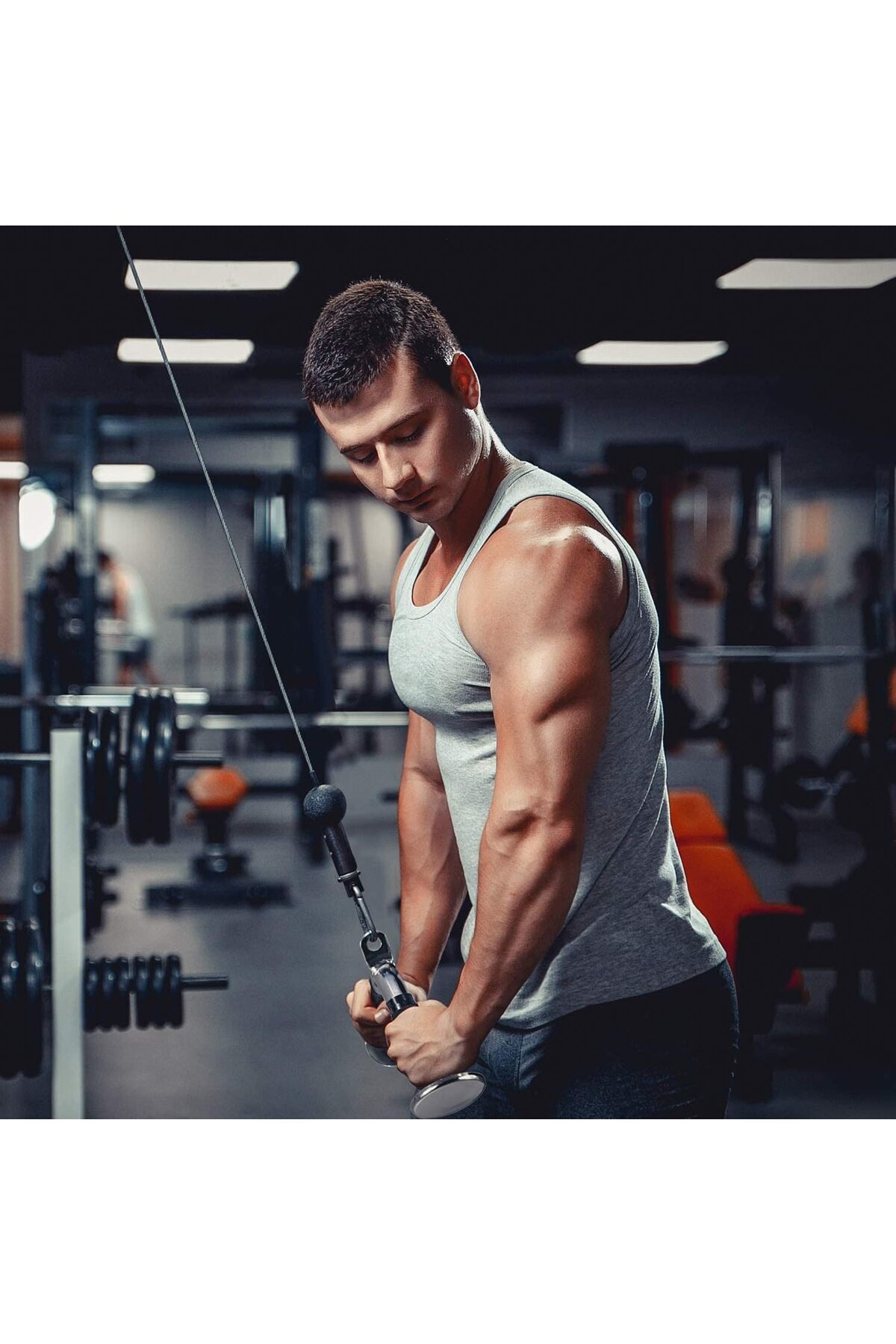 erorex-Tricep Press Down Bar V Bar Cable Attachment Non Slip Rubber Handle Lat Pull Down Attachment Weight 7