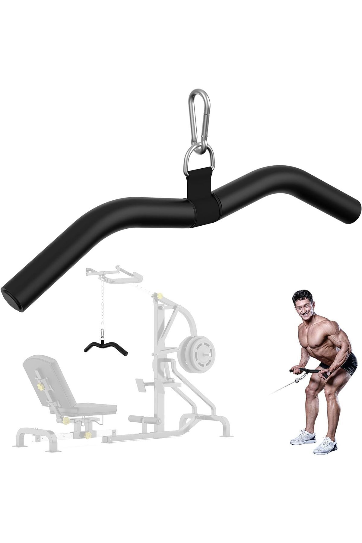 erorex-Upgraded LAT Pulldown Bars 19'' LAT Pull Down Bar Attachments Home Gym Curl Triceps Press Down Bar 1