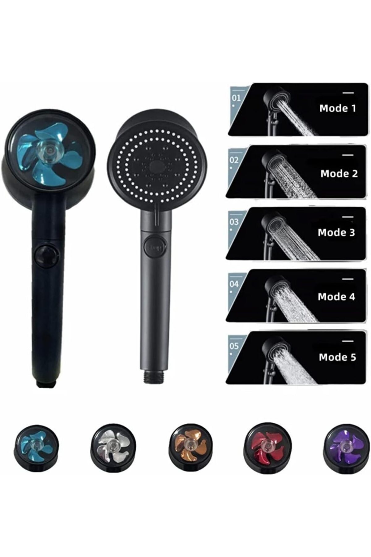 Yıldızan Turbo Fan 5 Fonksiyonlu Duş Başlığı El Duşu Handshower, Siyah 1166718