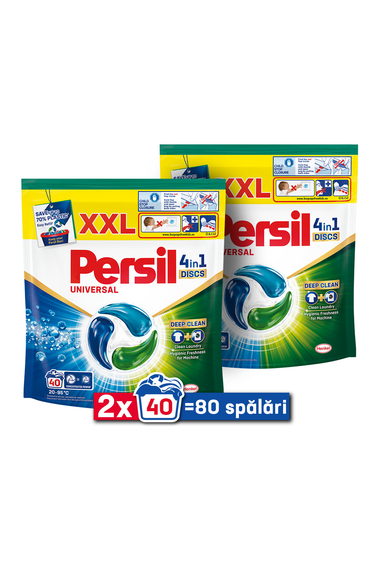 Persil Пакет от 2 капсули за перилен препарат 4 в 1 Discs, универсален, 80 пр...