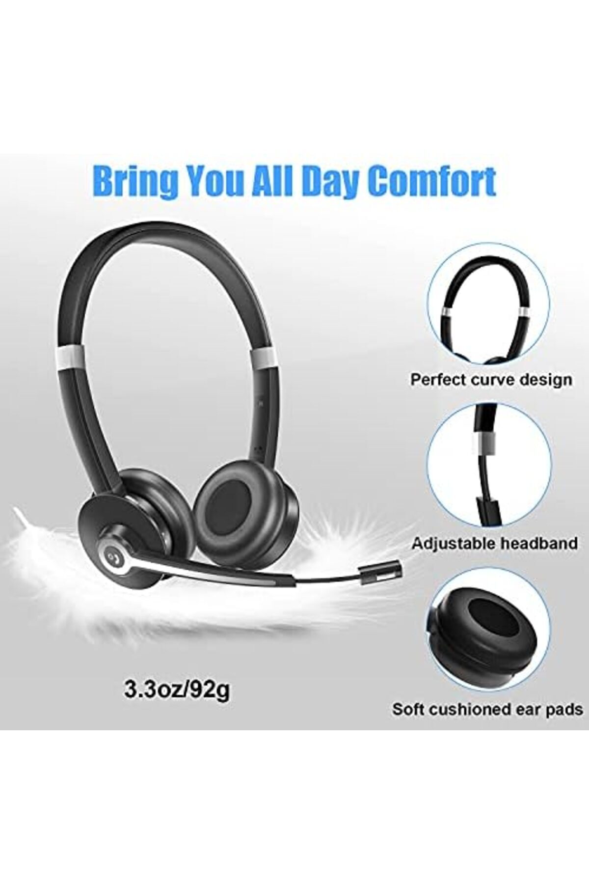 YUWAKAYI-Bluetooth Headset with Noise Canceling Microphone, V5.0, Mic Mute, Wireless Headphone for L 8