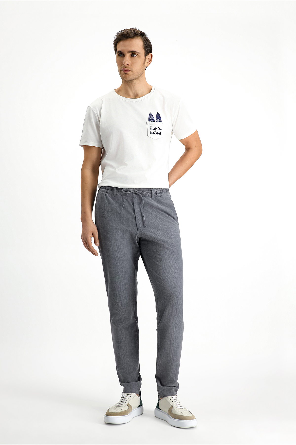 کیگیلی شلوار پارچه‌ای کلاسیک لیکرا با بند کشی، کمر کشی بسیار باریک و بسیار باریک، بسیار باریک و بسیار باریک