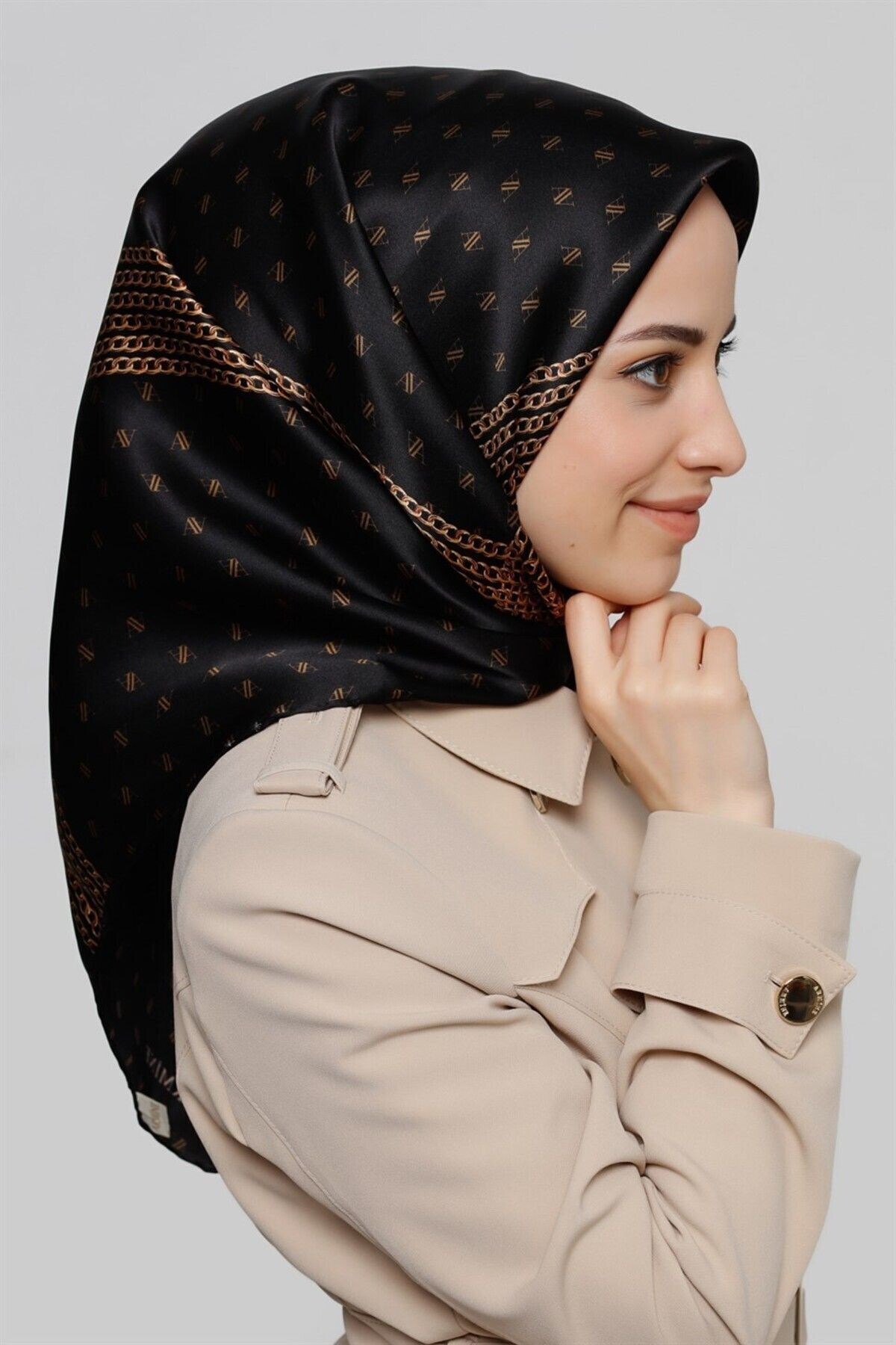 Modern Twill Ipek Nostalji Serisi Desenli Eşarp Siyah