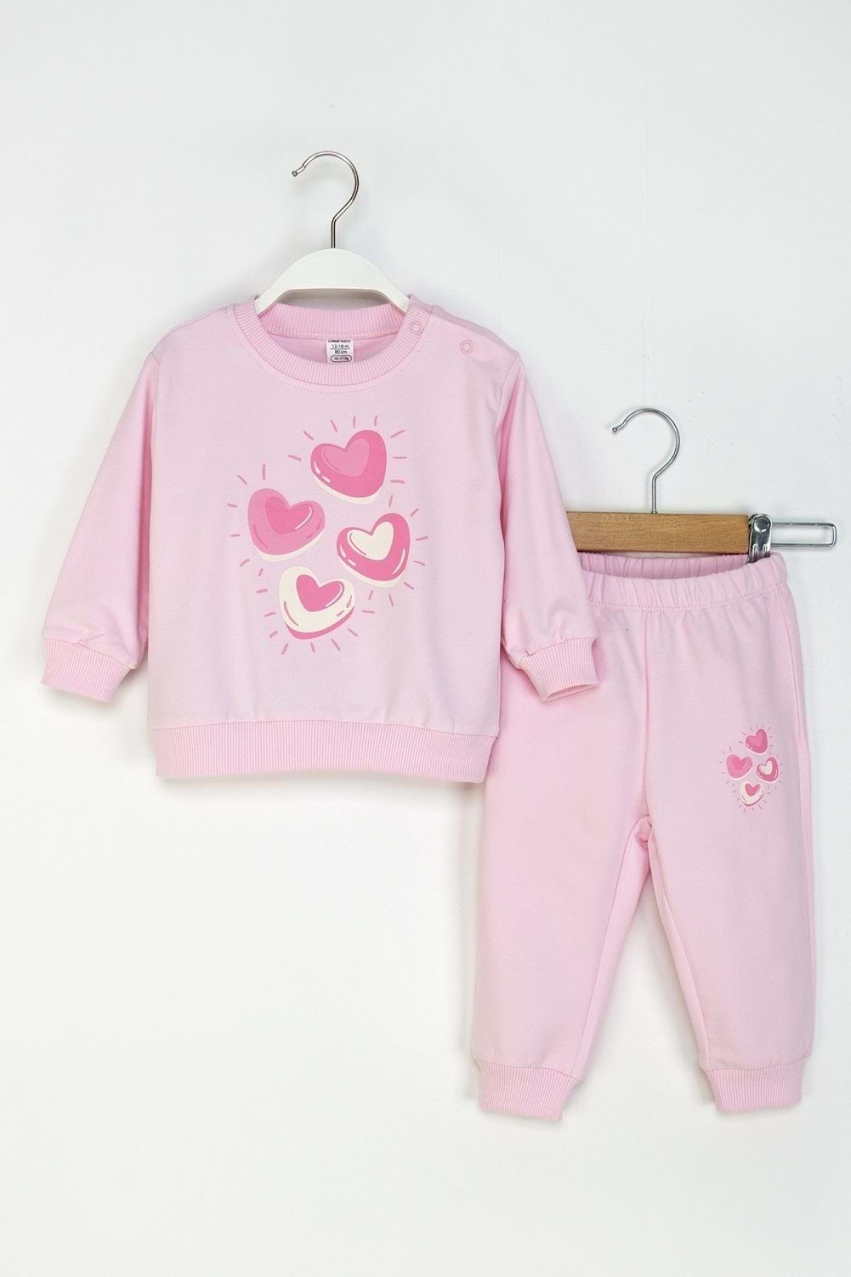 ww waka waka kids store Kız Çocuk Kalp Baskılı Eşofman Takımı – Fuşya & Pembe fotoğrafı 2 (önizleme)