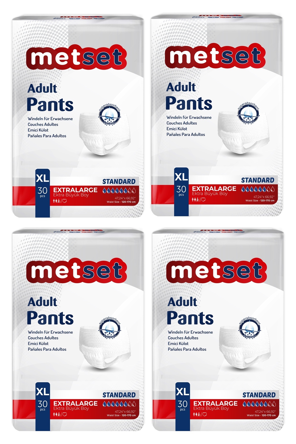 Metset Emici Külot XLarge Büyük Boy 30 Luk 4 Paket 120 Adet