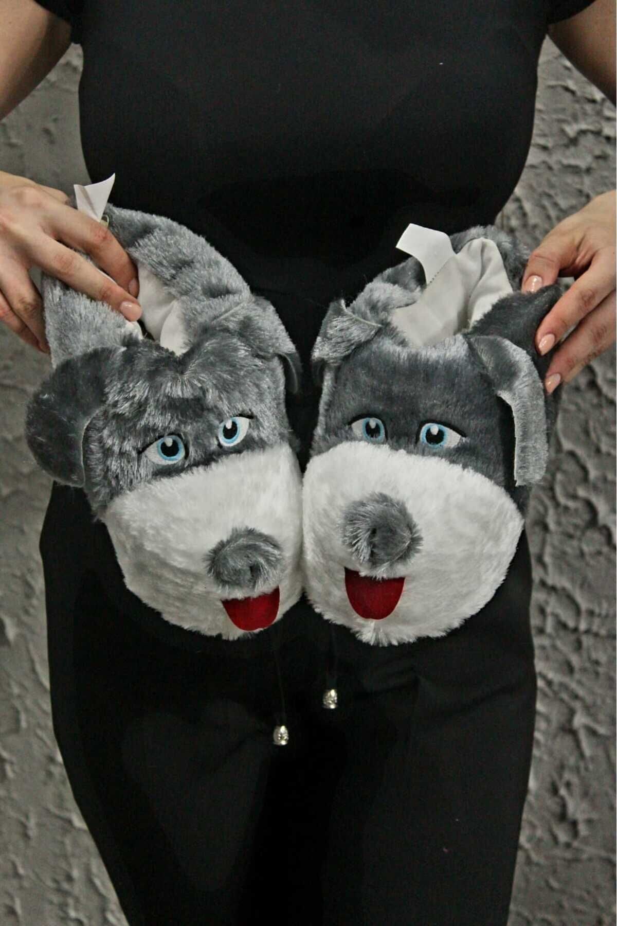 ALTUNTAŞ Köpek Figürlü Peluş Panduf Ev Pandufu Unisex Köpekli Panduf görsel 2