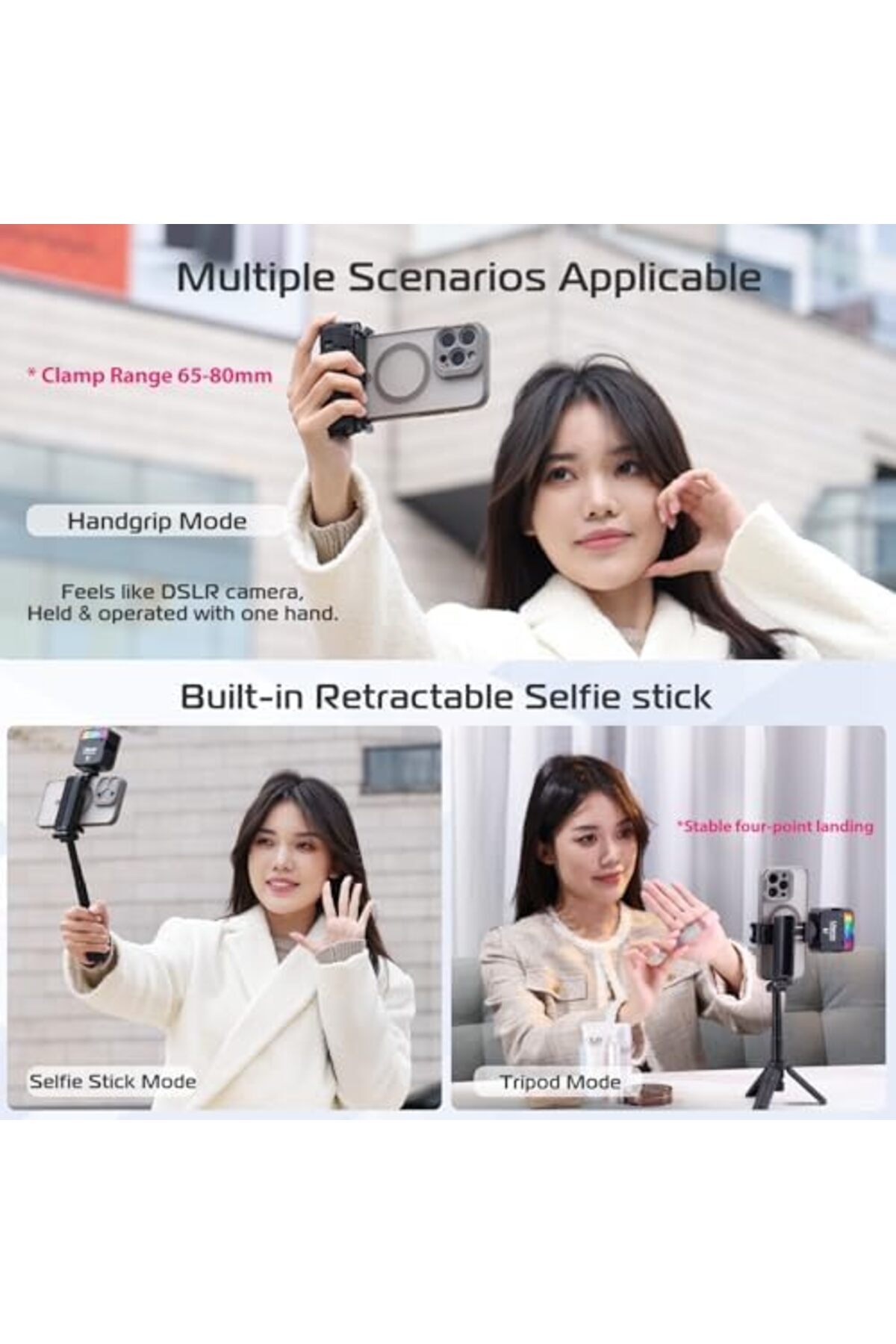 ulanzi-JJ02 Extendable Handgrip Tripod, Pocket Size Selfie Stick w Built-in Bluetooth Remote Shutter 5