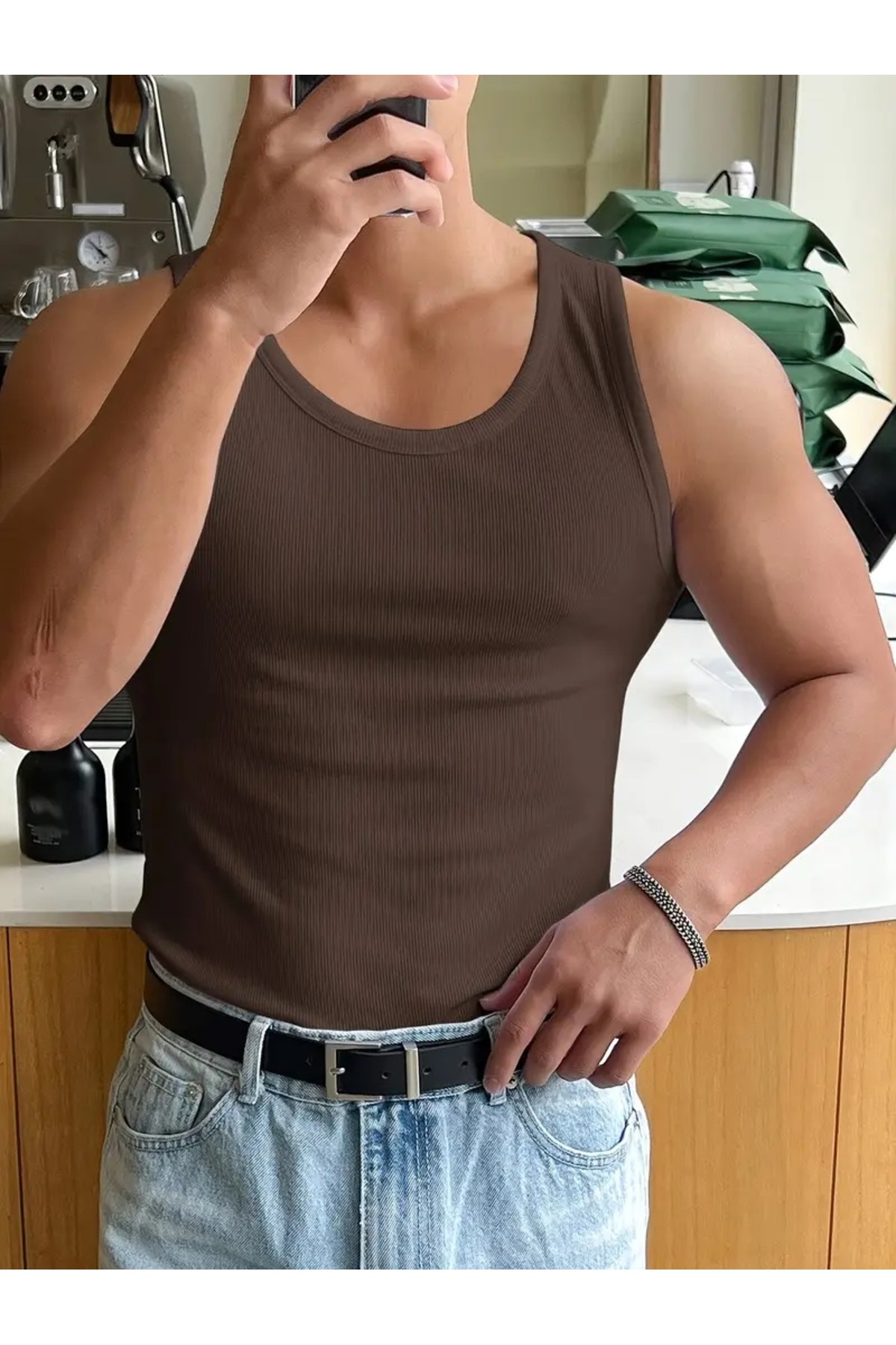 art of dress Erkek Slim Fit Halter Yaka Likralı Pamuklu Sporcu Atlet görsel 2