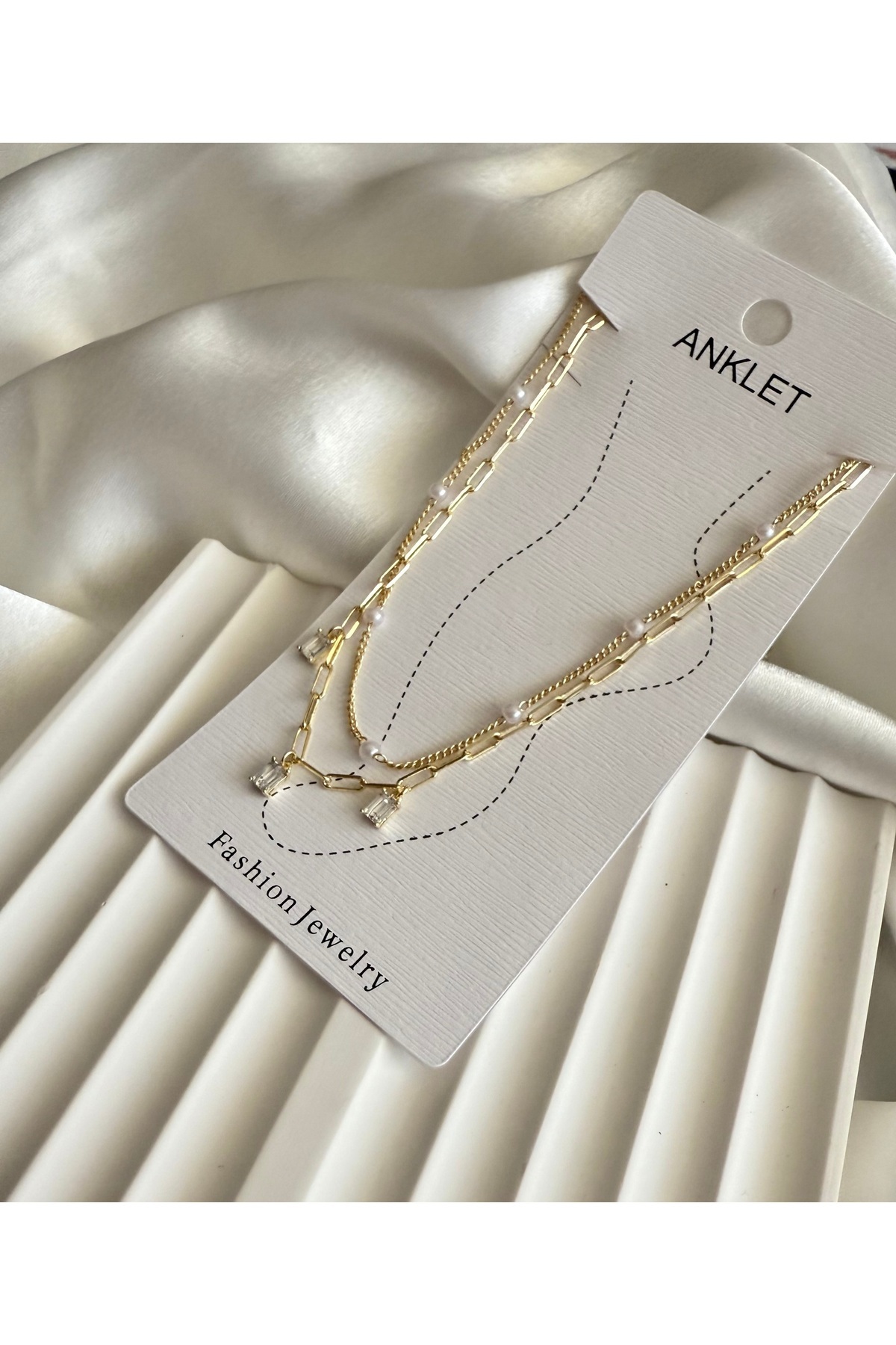 Dropaksesuar Zirkon Taşlı Boncuklu Halhal