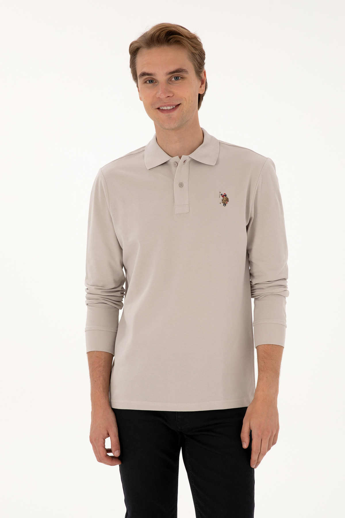 U.S. Polo Assn. Erkek Regular Fit Polo Yaka Taş Basic Sweatshirt 50313772-VR049