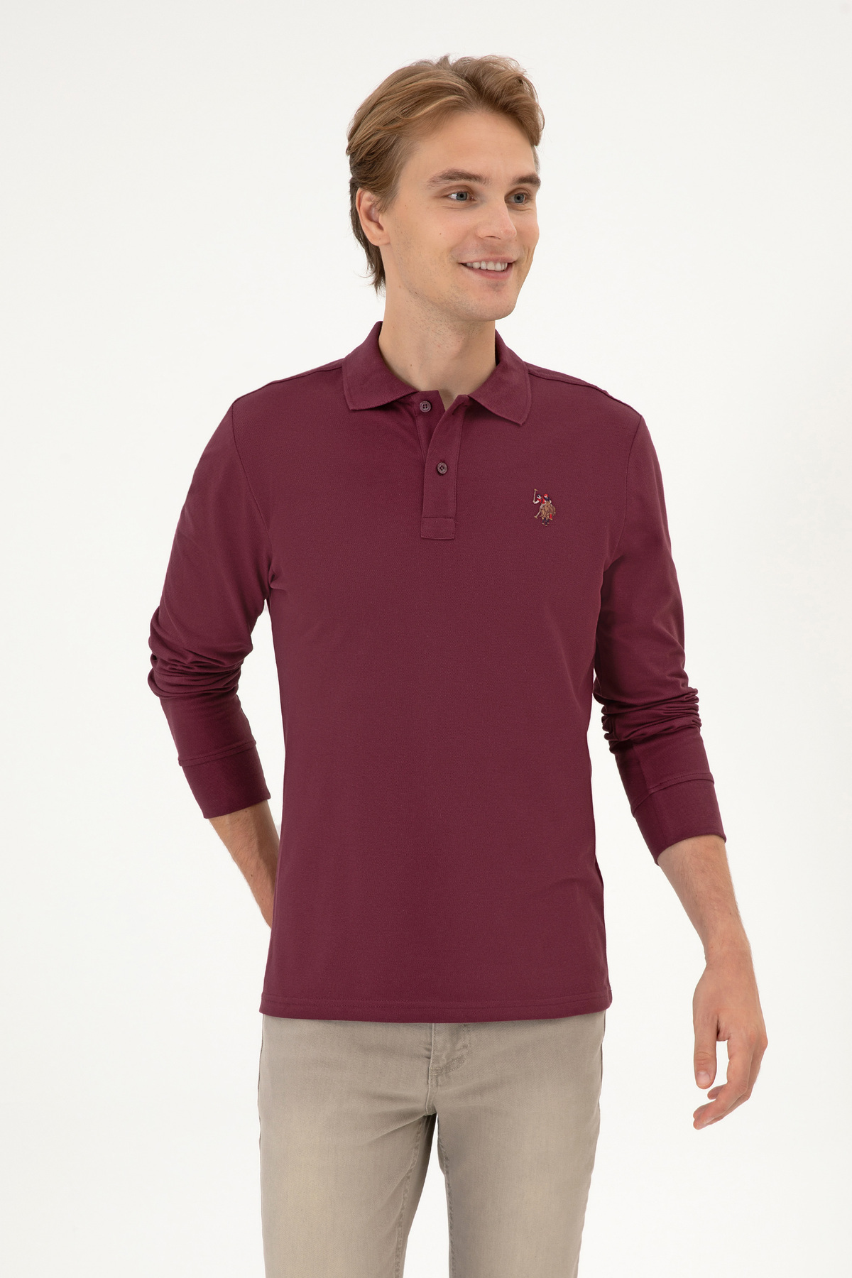 U.S. Polo Assn. Erkek Regular Fit Polo Yaka Koyu Bordo Basic Sweatshirt 50313772-VR177