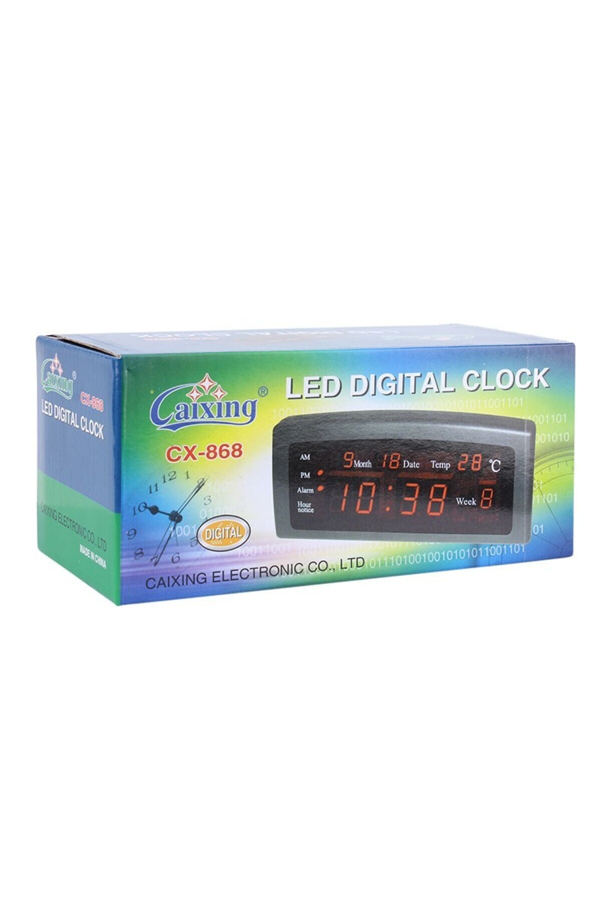 caixing-Digital clock with red LED display, date, alarm, temperature, black, 6