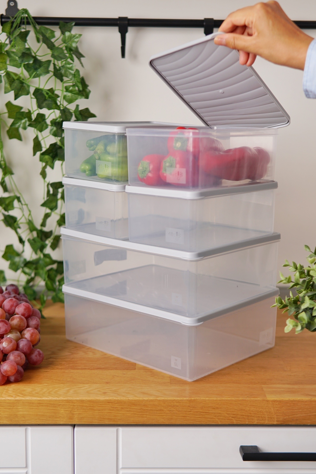 EVLE-Deep Freezer Storage Container Set of 6 (2 X 5 Lt + 4 X 2.1 Lt), Gray 1