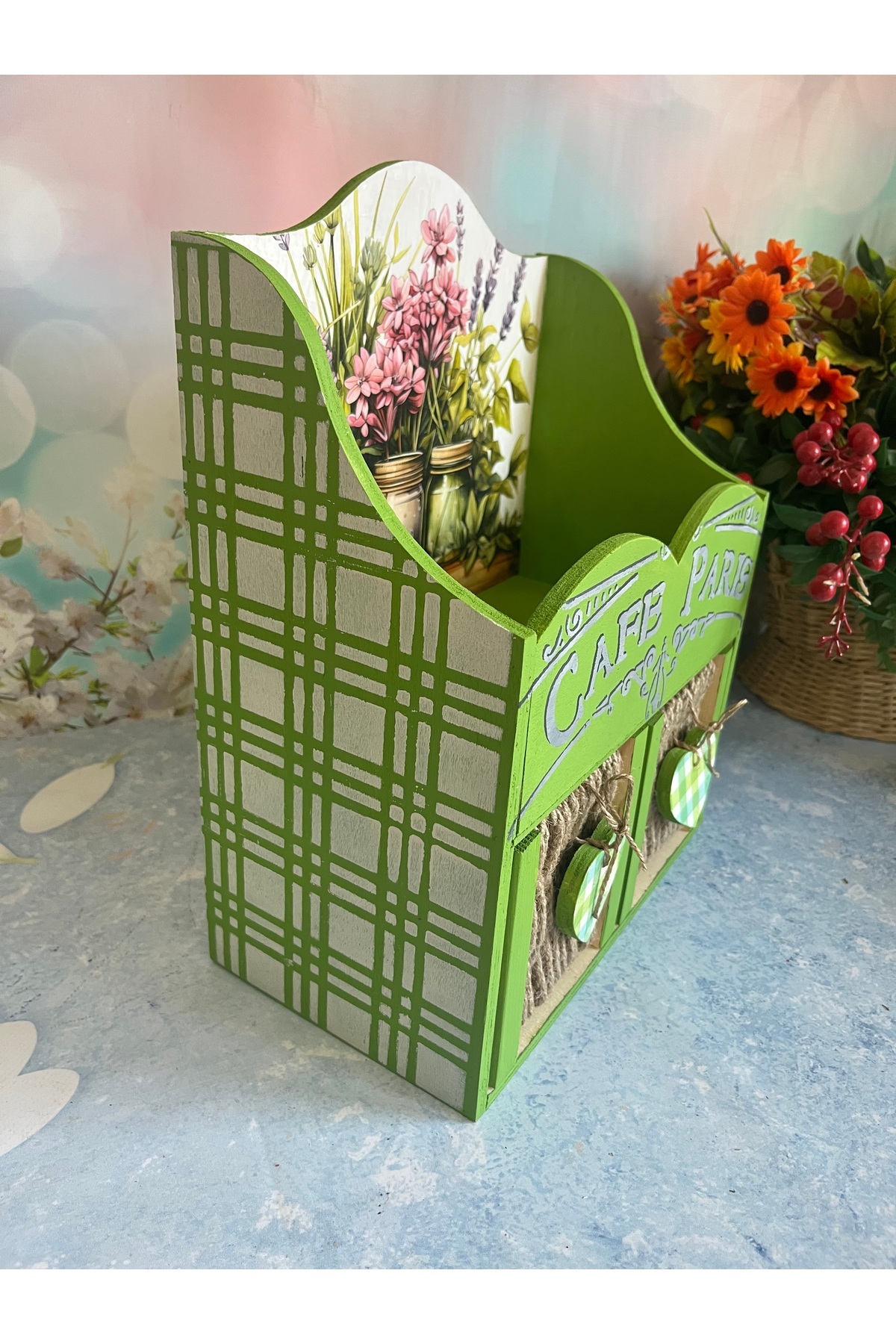 Bypinaryuksel-Solid Multi-Purpose Box with Green Patterned Knitted Drawers 3