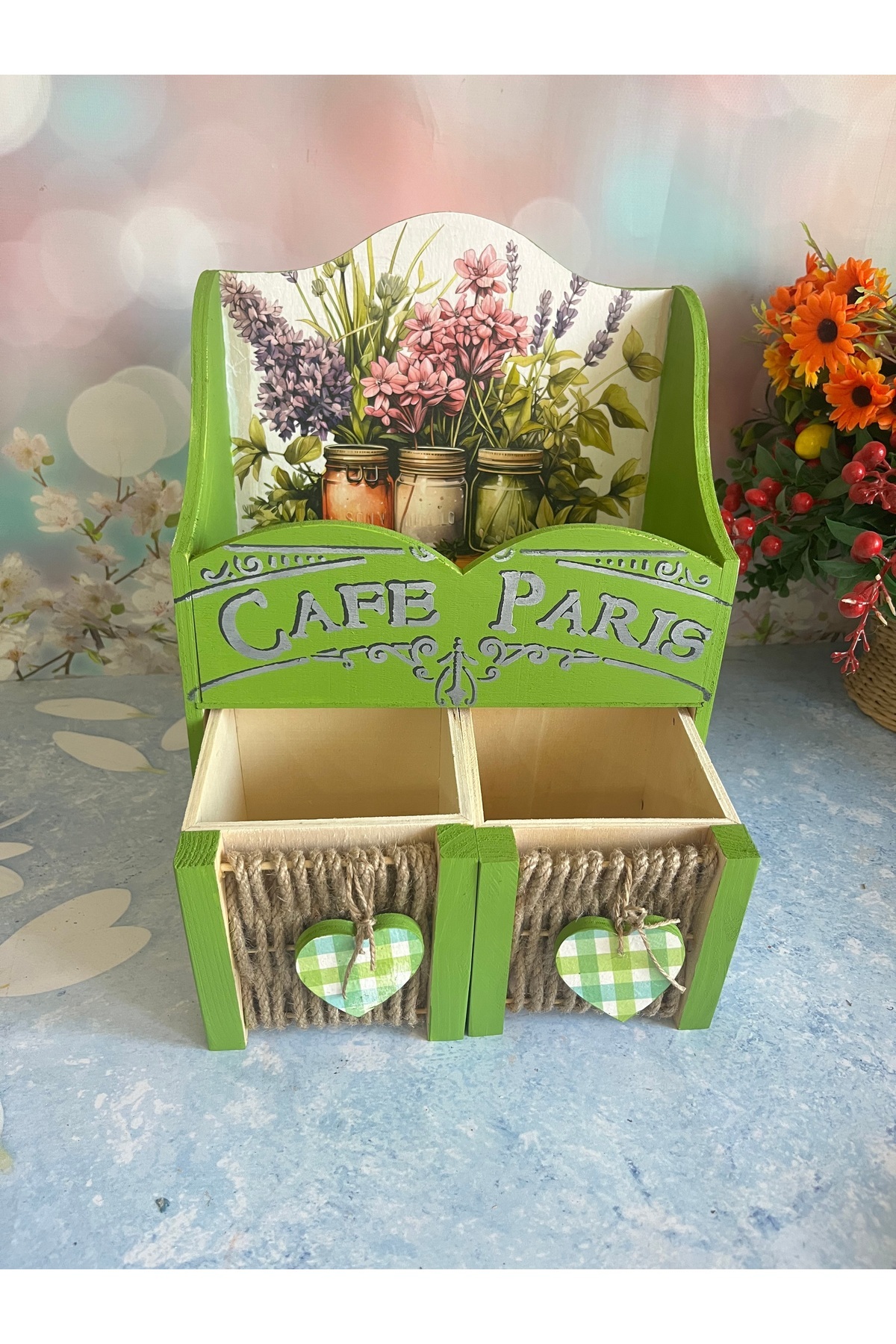 Bypinaryuksel-Solid Multi-Purpose Box with Green Patterned Knitted Drawers 4