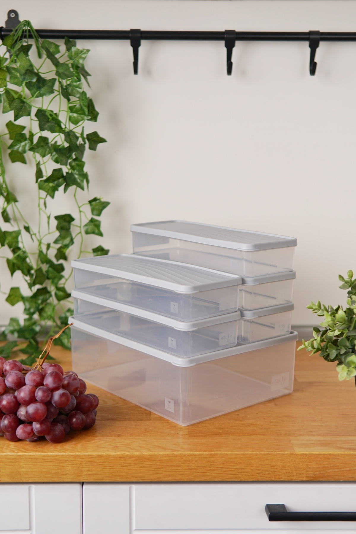 EVLE-Deep Freezer Storage Container Set of 6 (5 Lt + 5 X 1 Lt), Gray 3