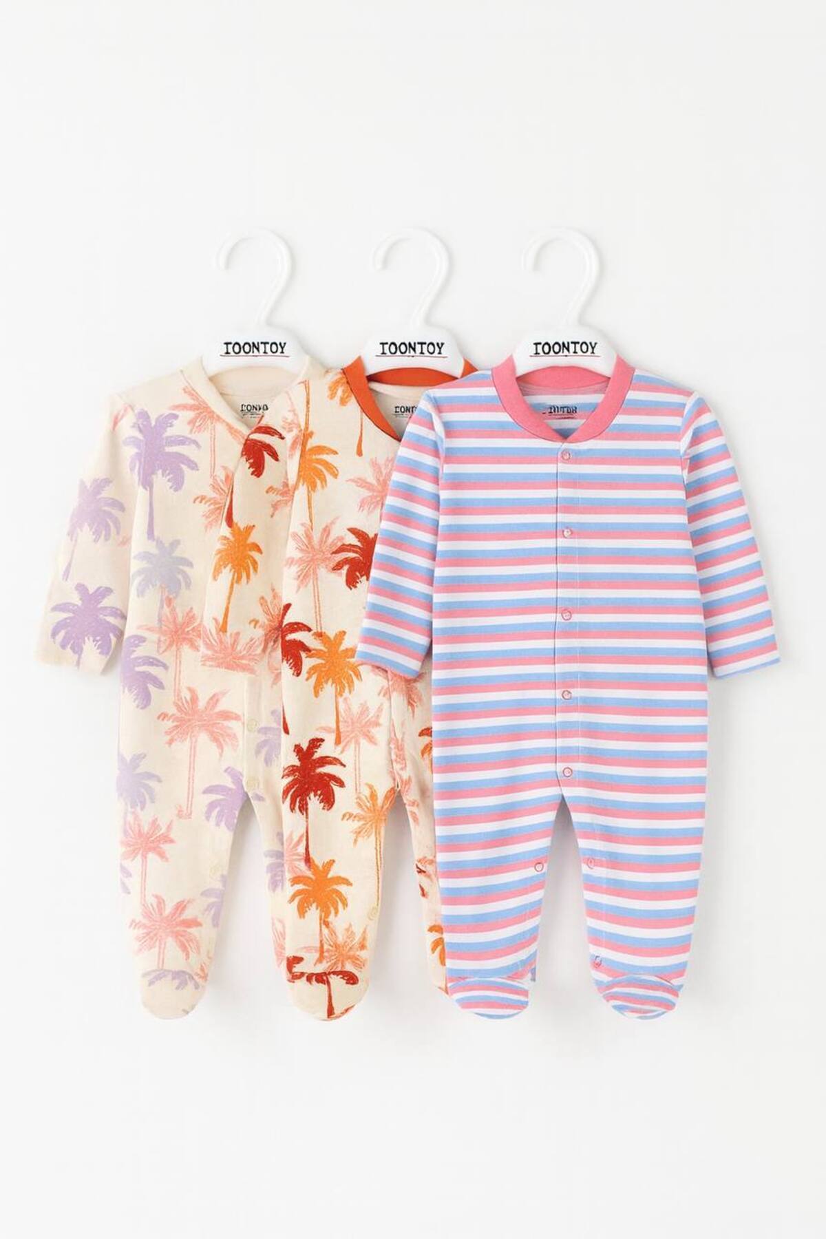Toontoy-Unisex Multi-Patterned 3-Piece Jumpsuit with Booties 1