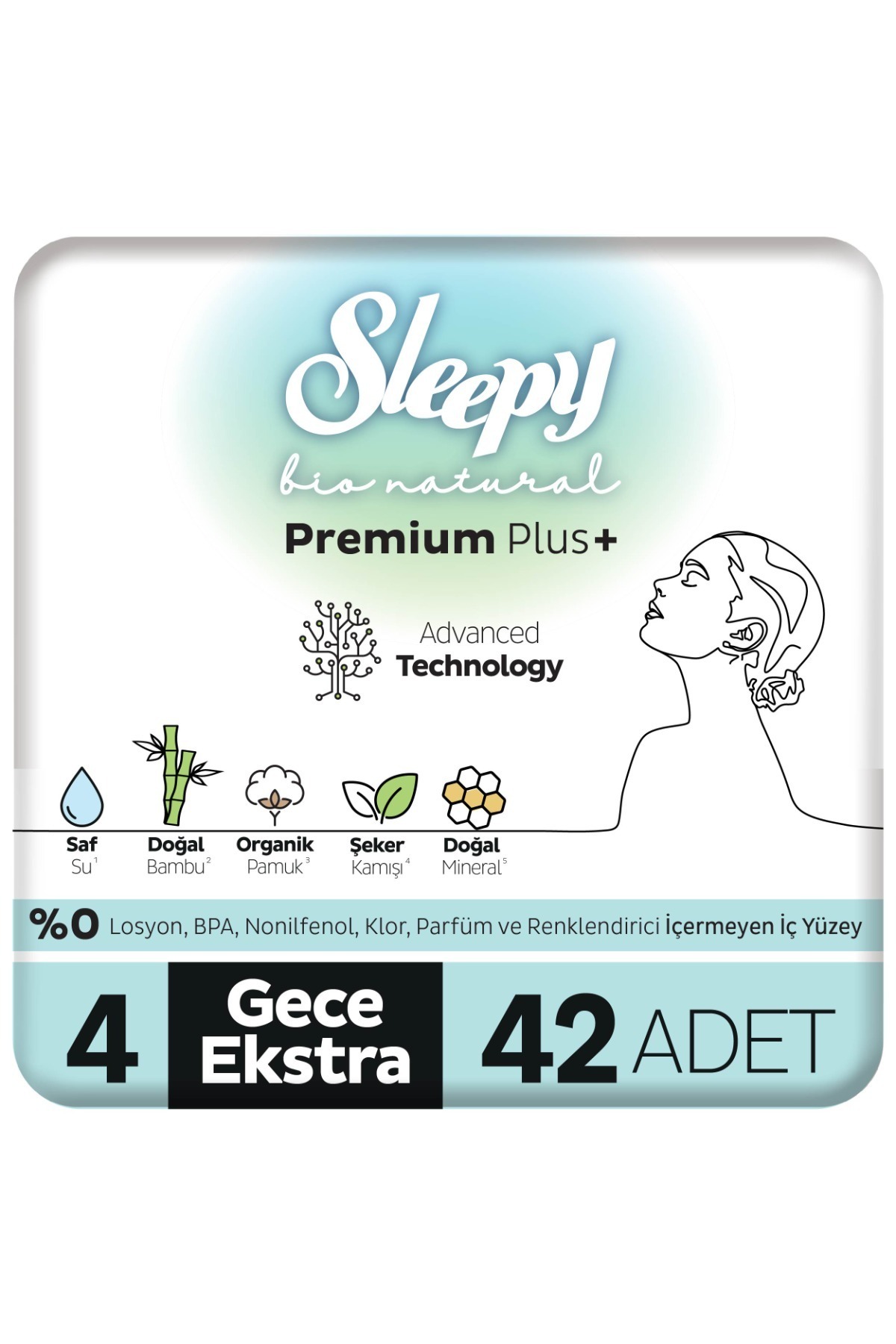 Sleepy Bio Natural Premium Plus Hijyenik Ped Süper Avantaj Paketi Gece Ekstra 42 Adet