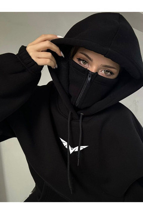 Genel Markalar Origami Baskılı Maskeli Dikay Kapüşonlu Sweatshirt Hoodie