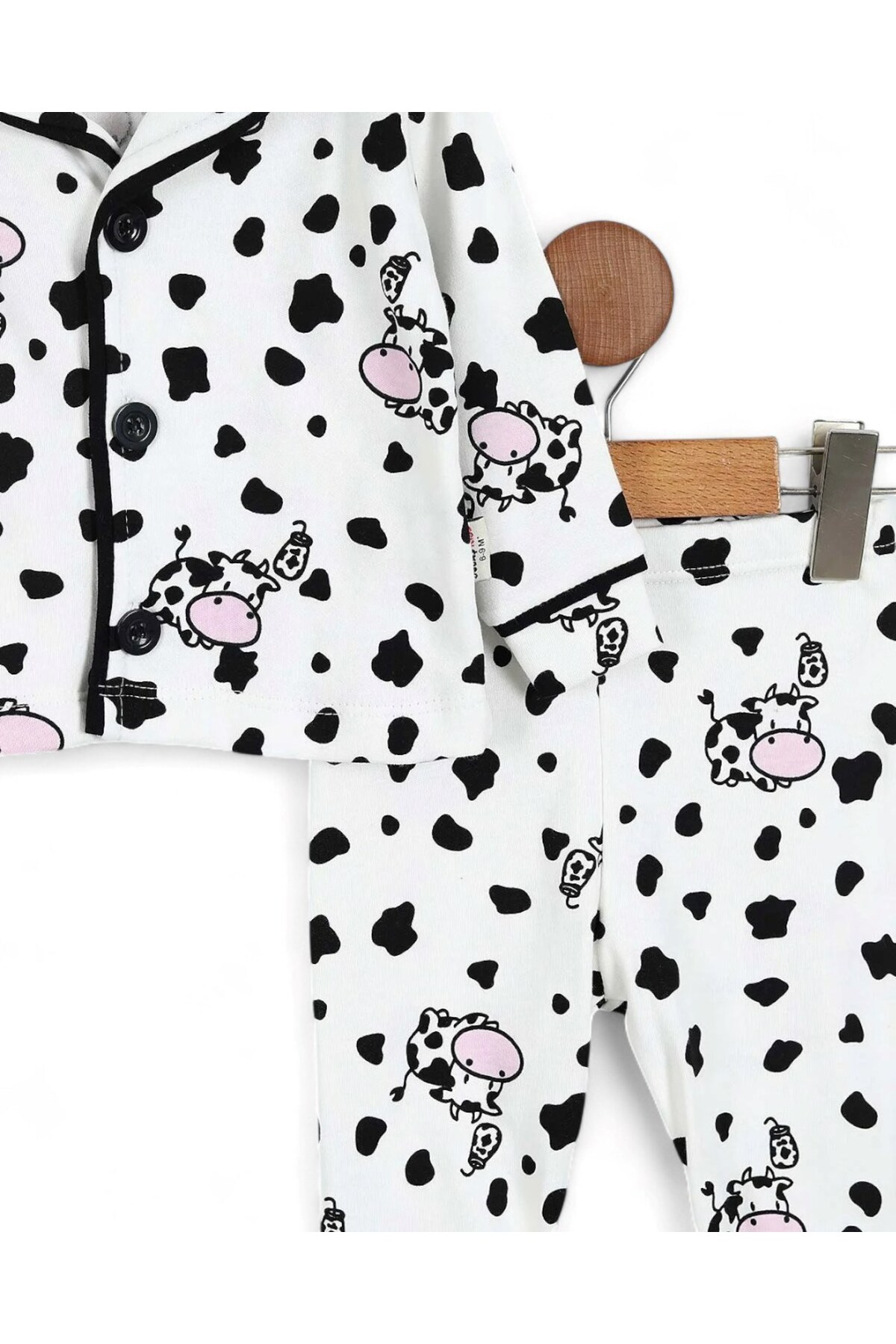 Ege Bebek Unisex Mevsimlik İnek Baskılı Kruvaze Yakalı 6-9-12-18-24 Ay Gecelik Pijama Takımı fotoğrafı 5 (önizleme)