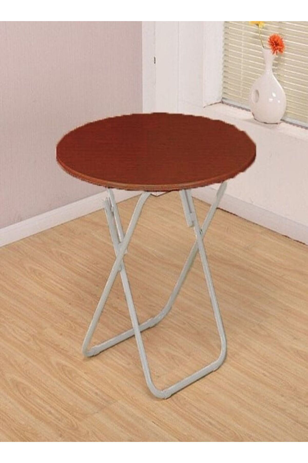 Generic-C&C Home Multipurpose Round Durable Folding Desk Portable Strong Iron Frame Table Center Table for 1