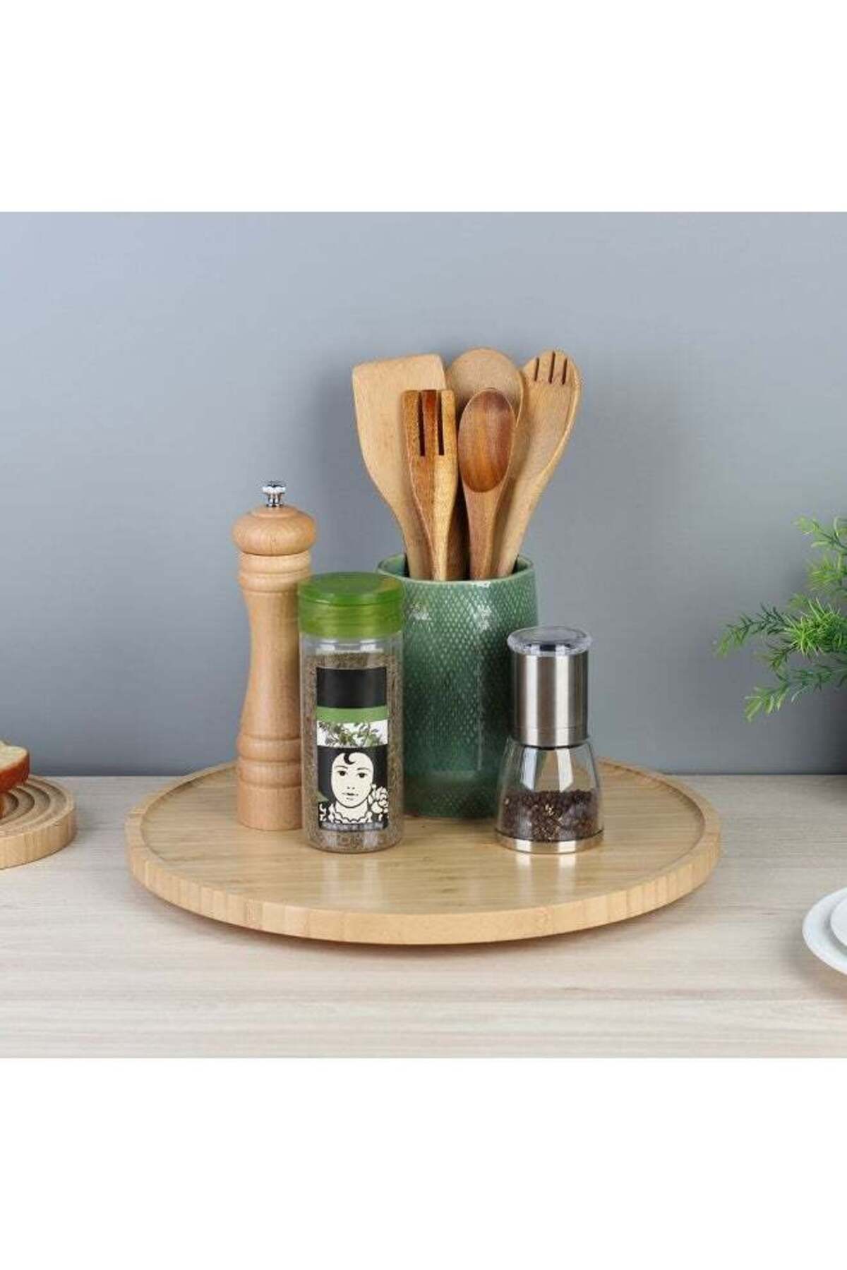 Generic-DANUBE HOME Loretta Bamboo Rotating Table â€“ Stylish, Durable 360Â° Rotating Serving Tray for Spic 1