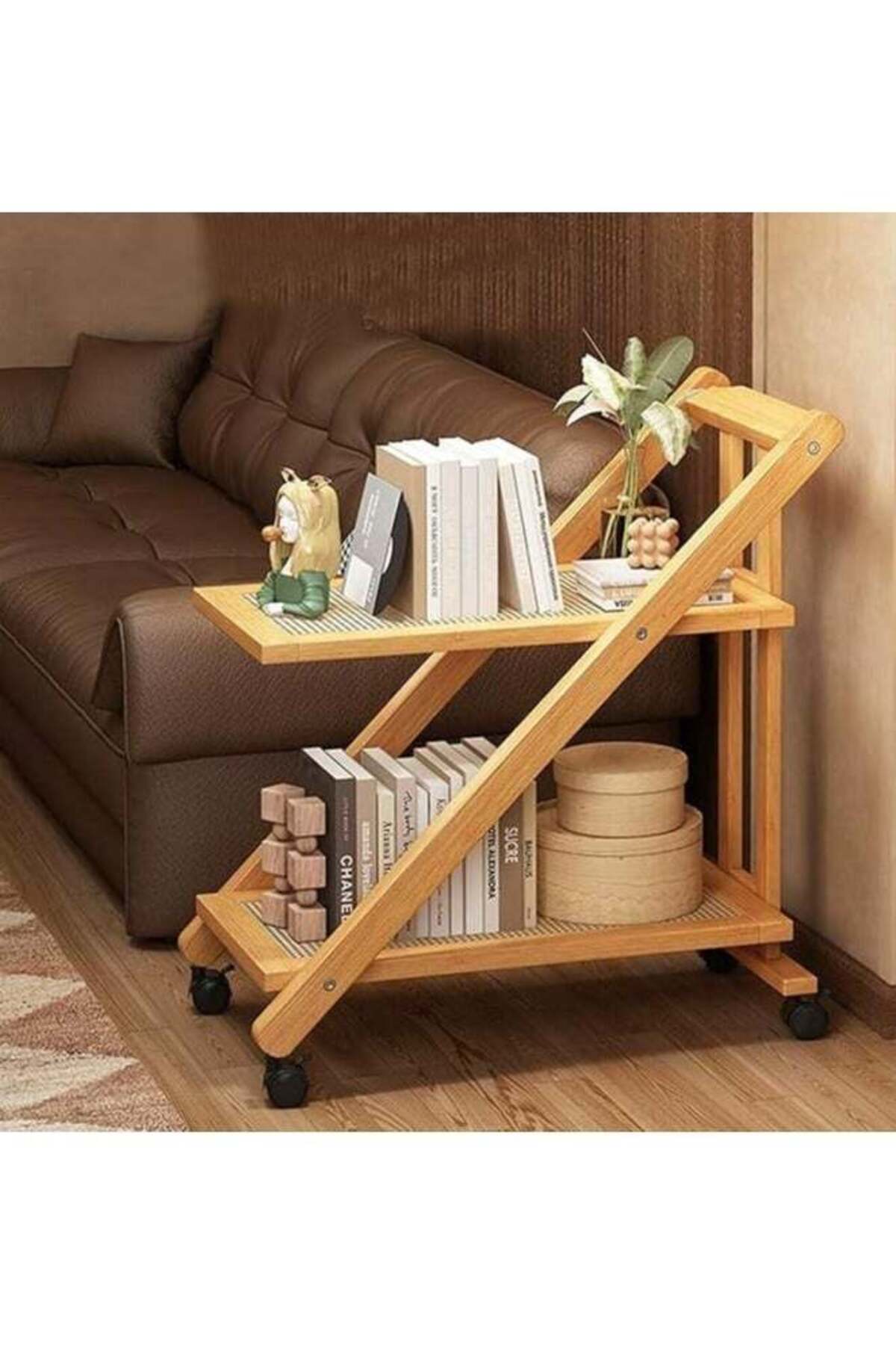 Generic-LINGWEI Multi-Tier Bamboo Storage Rack with 360Â° Rolling Wheels â€“ Space-Saving Shelving Unit for 1