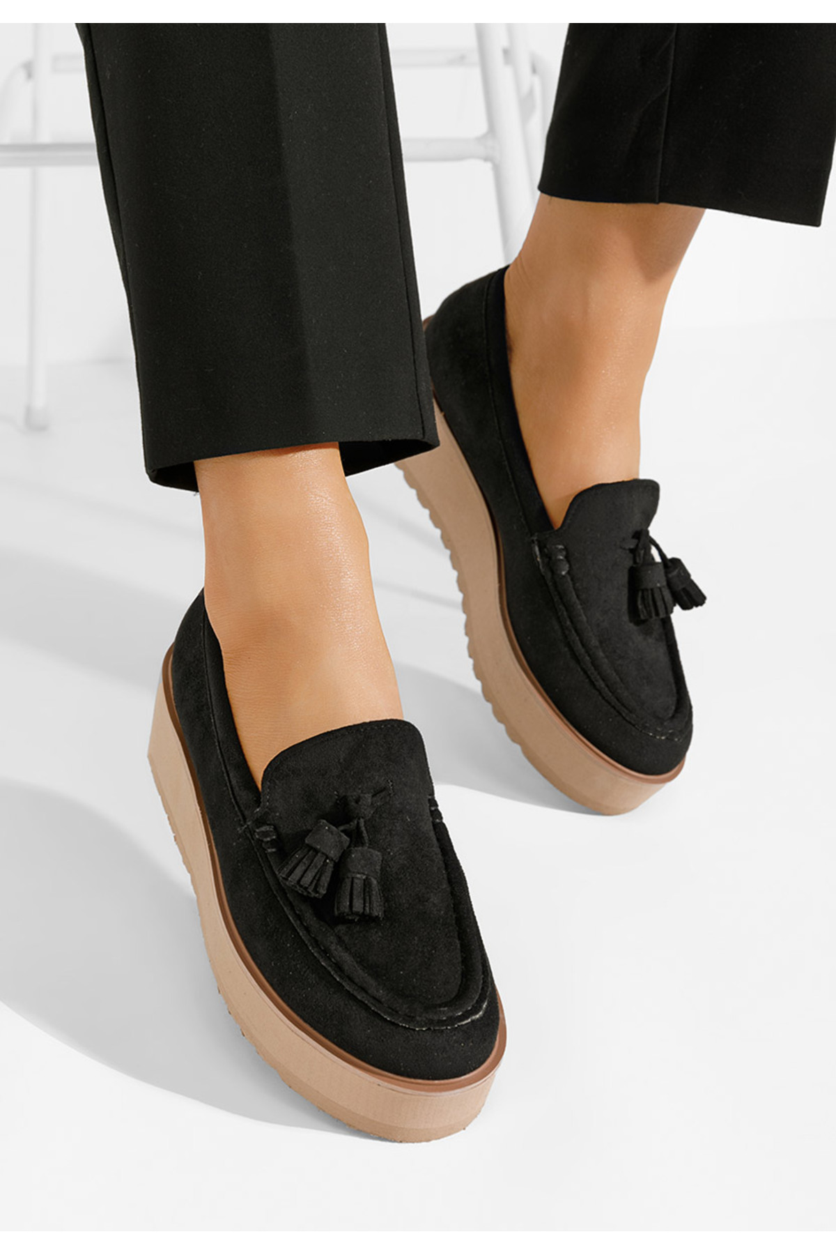 B T Shoes Černé mokasíny na platformě Leondra