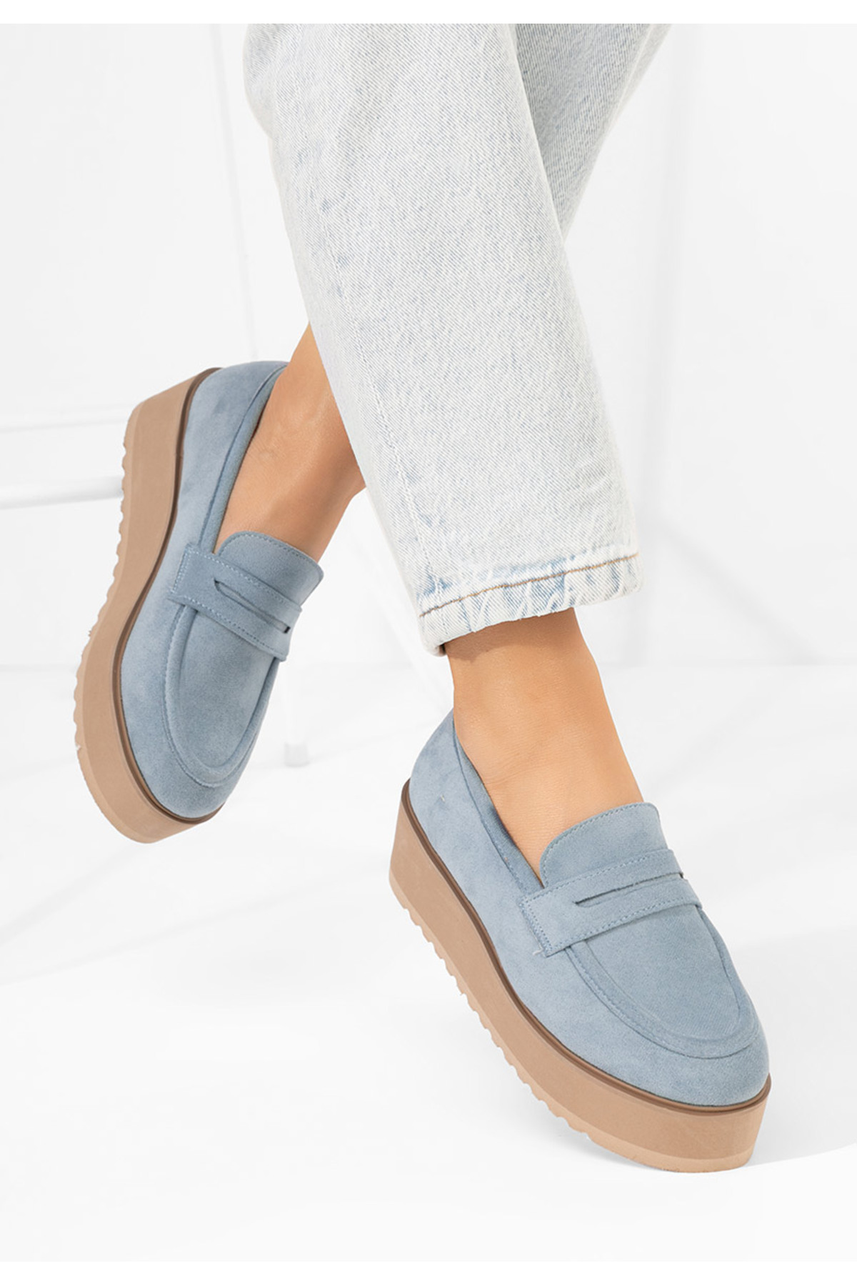 B T Shoes Modré mokasíny na platformě Leondra V2