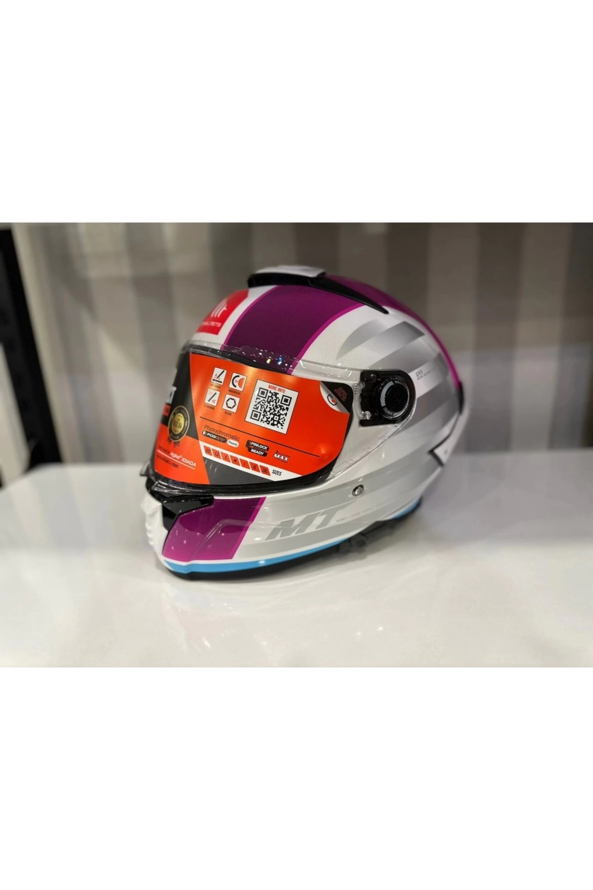 MT Helmets Kask Mt Thunder 4 Sv Tears C8 Parlak Inci Beyaz/Pembe