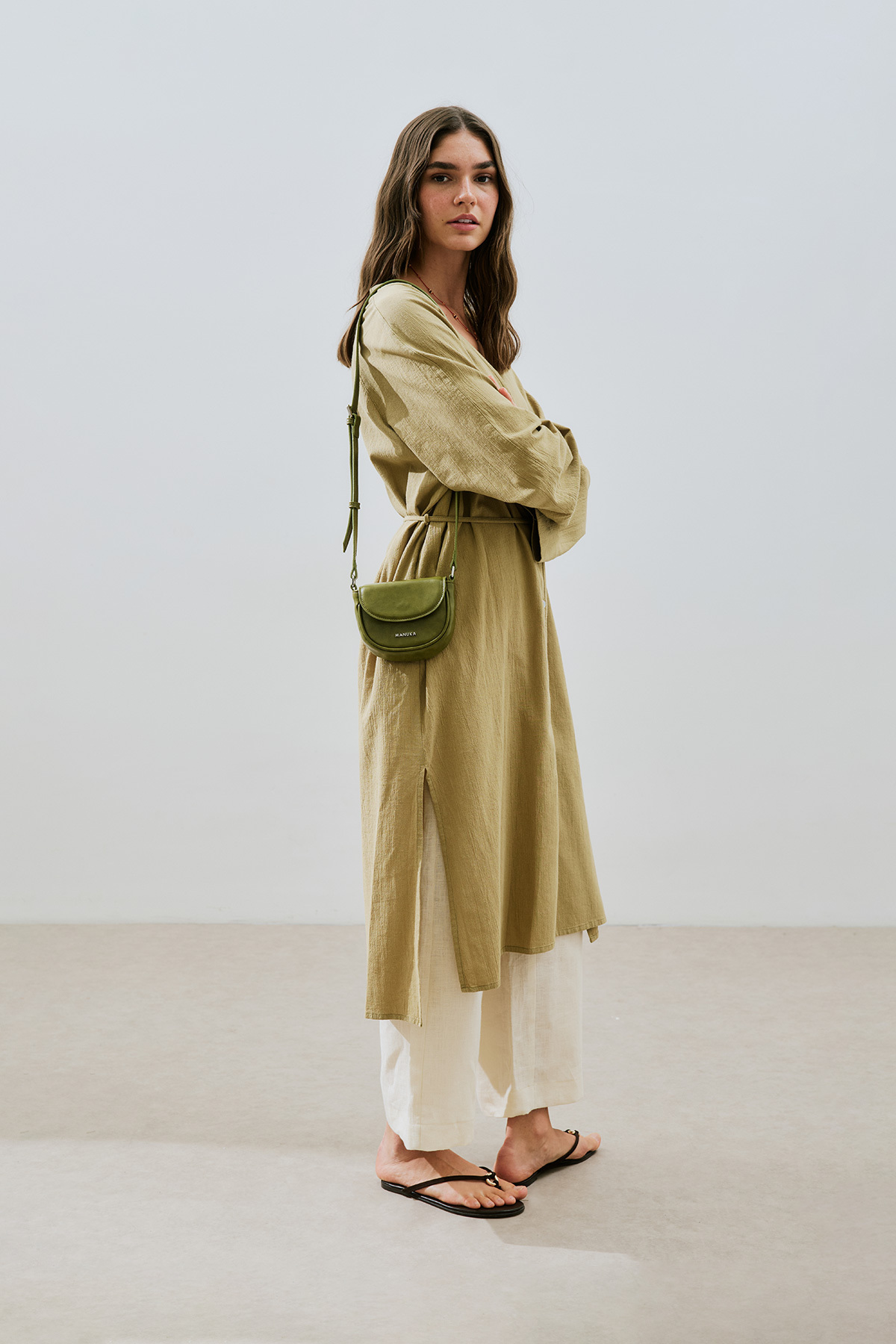 Manuka-Textured Buttoned Long Tunic Khaki 4