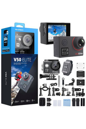 AKASO V50 Elite 4K/60FPS 20MP Wi-Fi Aksiyon Kamera ve Aksesuar Seti, Su Geçir...